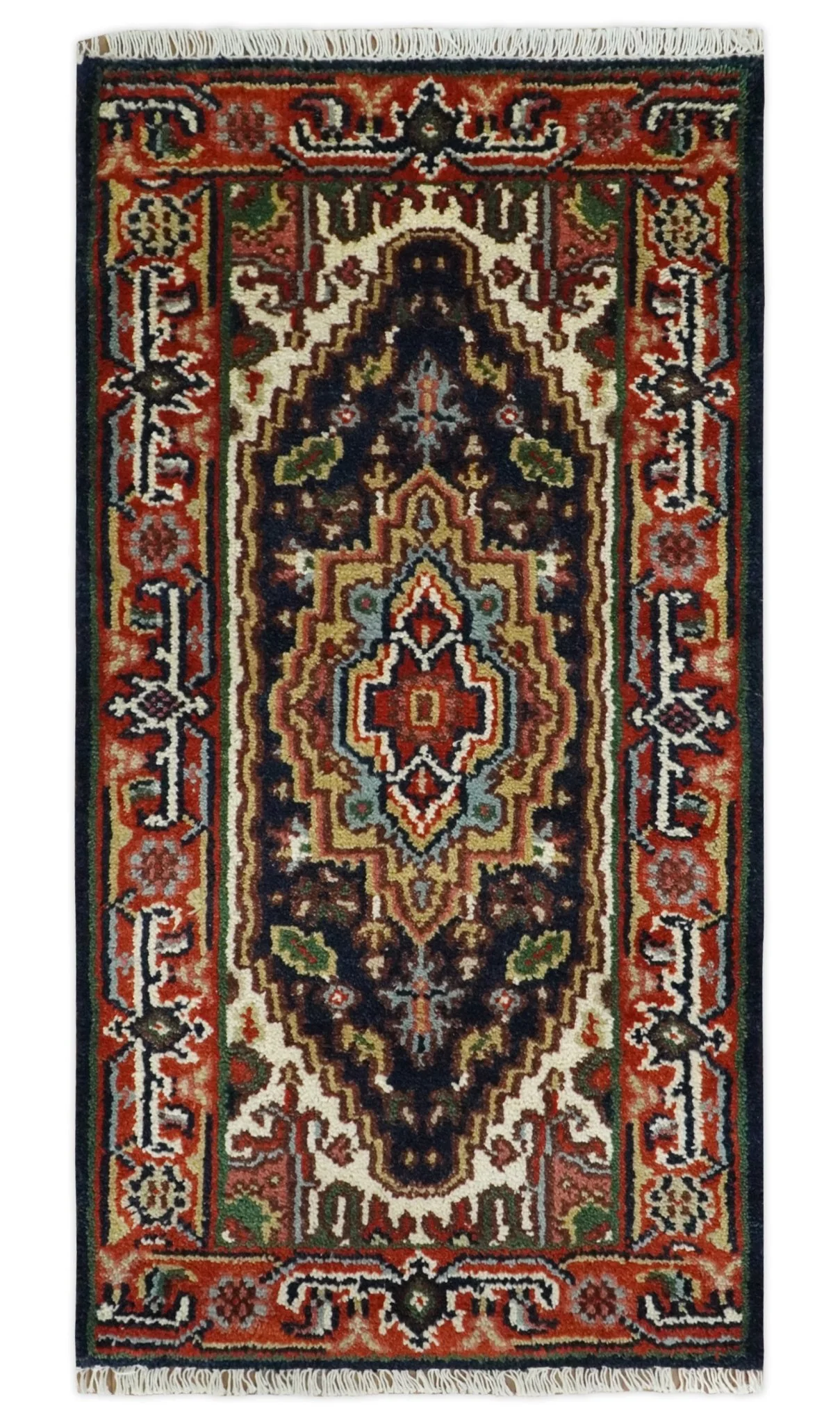 10 feet runner Hand knotted Mustard, Blue and Brown Traditional wool area rug - Image 10