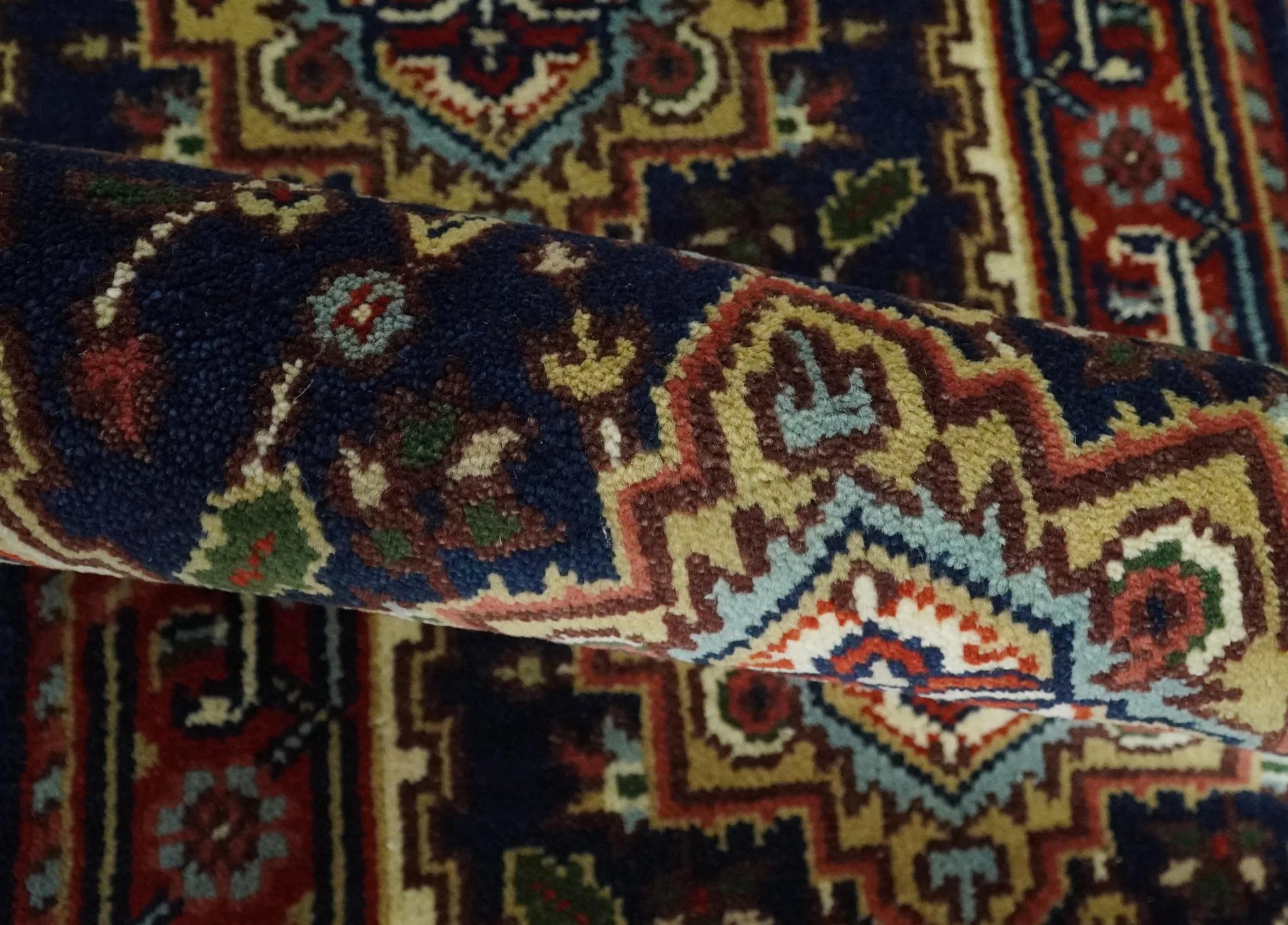 10 feet runner Hand knotted Mustard, Blue and Brown Traditional wool area rug - Image 3