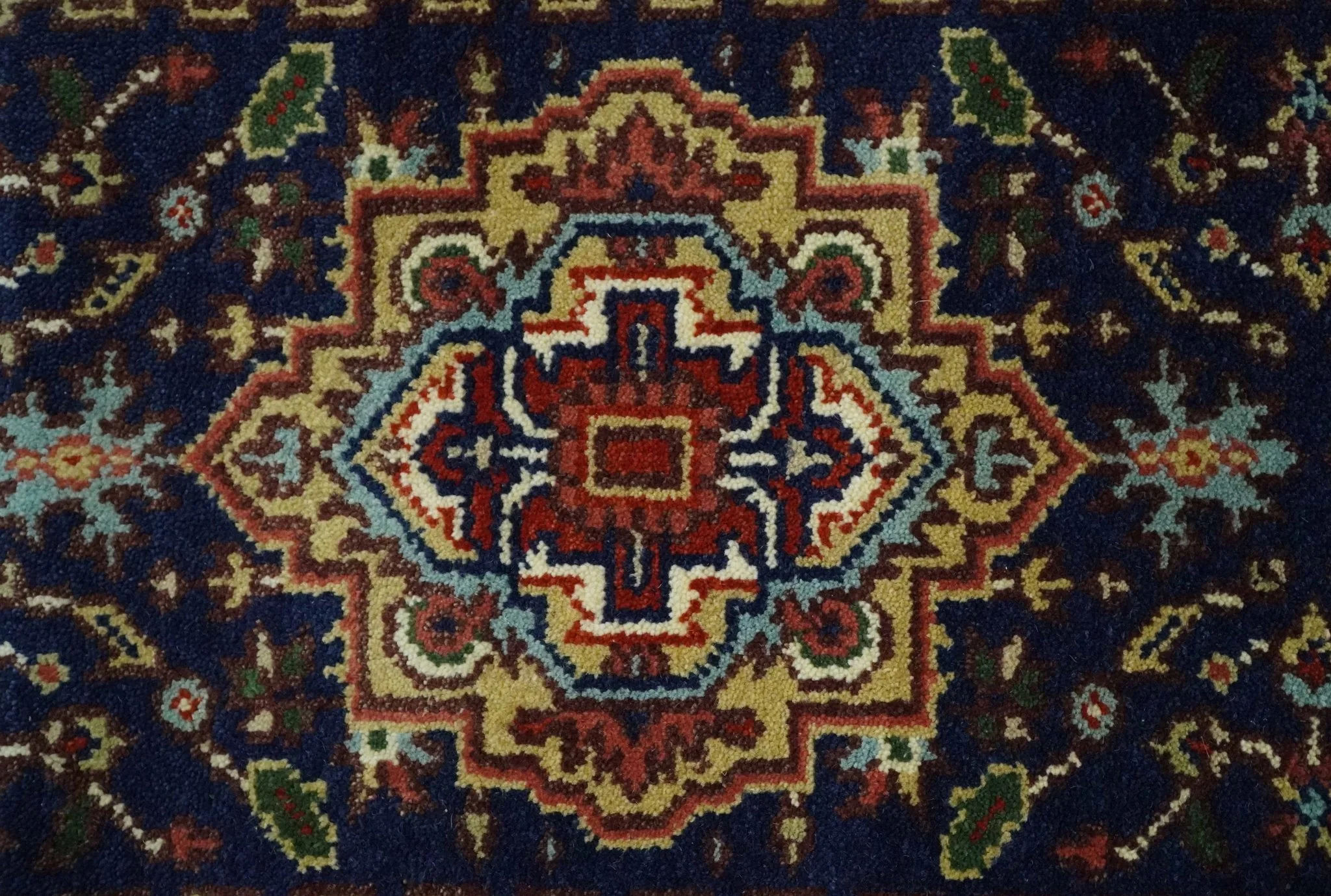 10 feet runner Hand knotted Mustard, Blue and Brown Traditional wool area rug - Image 4