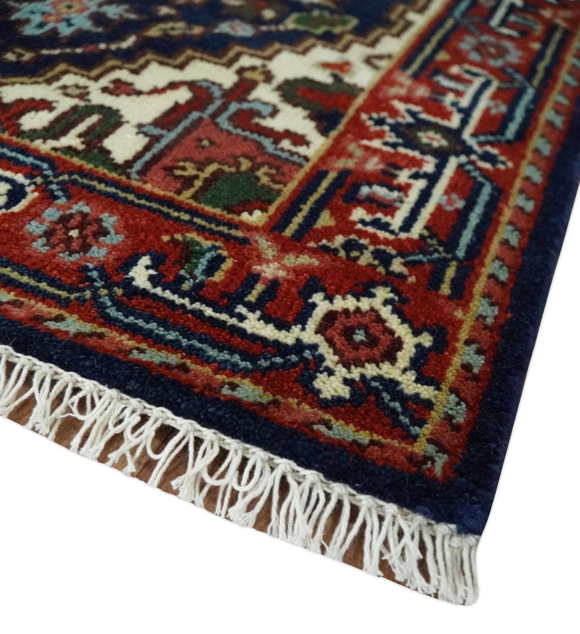 10 feet runner Hand knotted Mustard, Blue and Brown Traditional wool area rug - Image 5