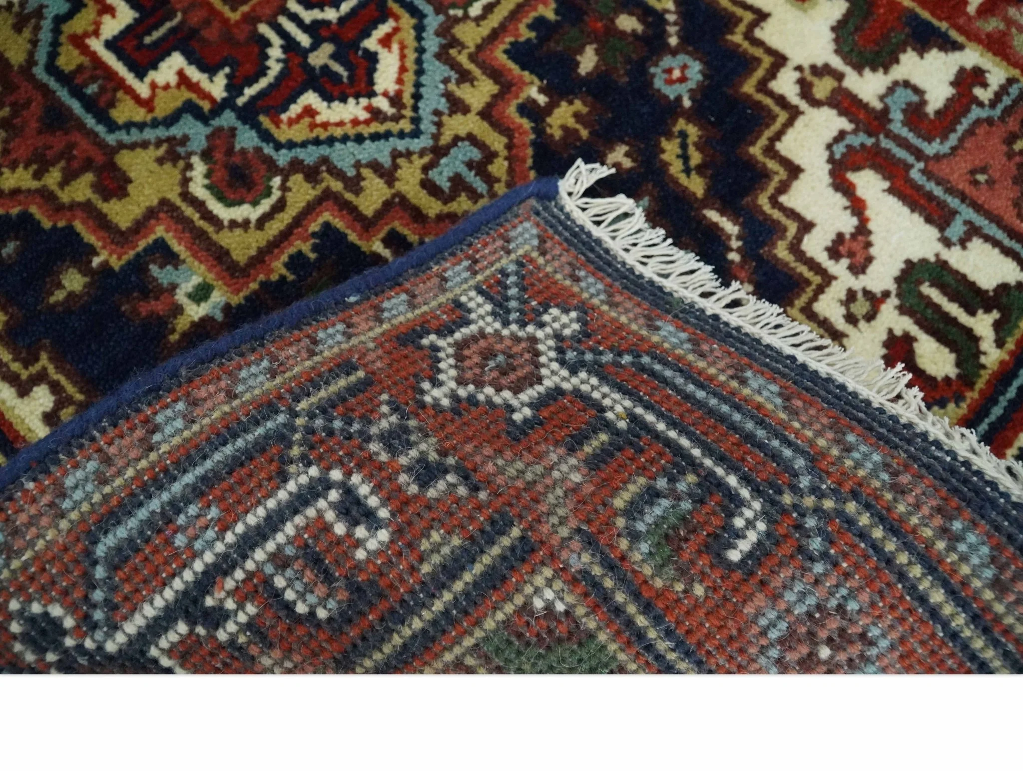 10 feet runner Hand knotted Mustard, Blue and Brown Traditional wool area rug - Image 6