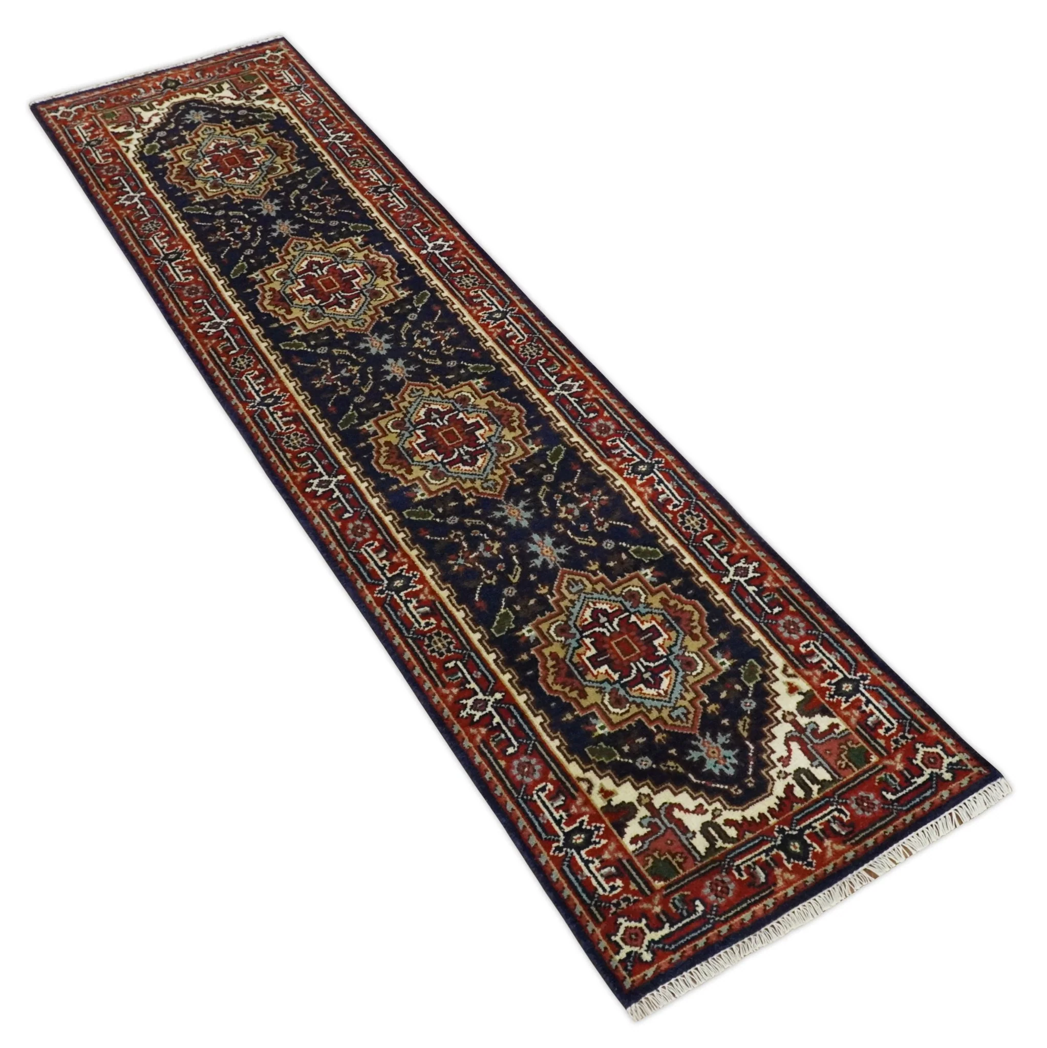 10 feet runner Hand knotted Mustard, Blue and Brown Traditional wool area rug - Image 8