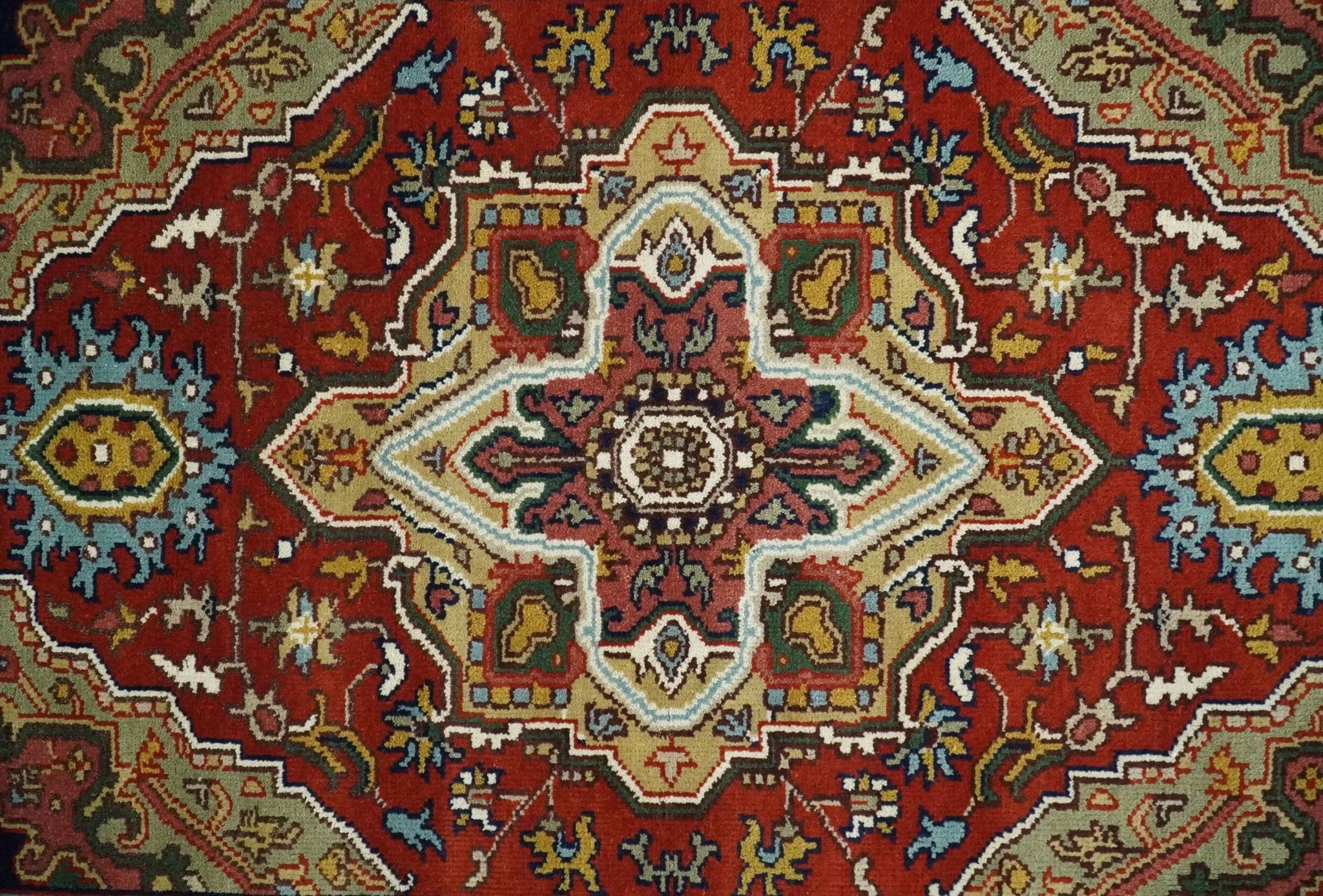 Hand knotted 5x8 Mustard, Brown and Ivory Traditional Heriz Serapi wool area rug - Image 2