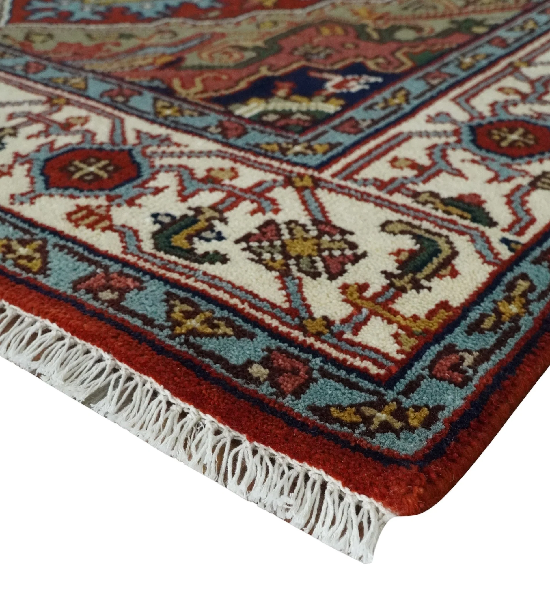 Hand knotted 5x8 Mustard, Brown and Ivory Traditional Heriz Serapi wool area rug - Image 5
