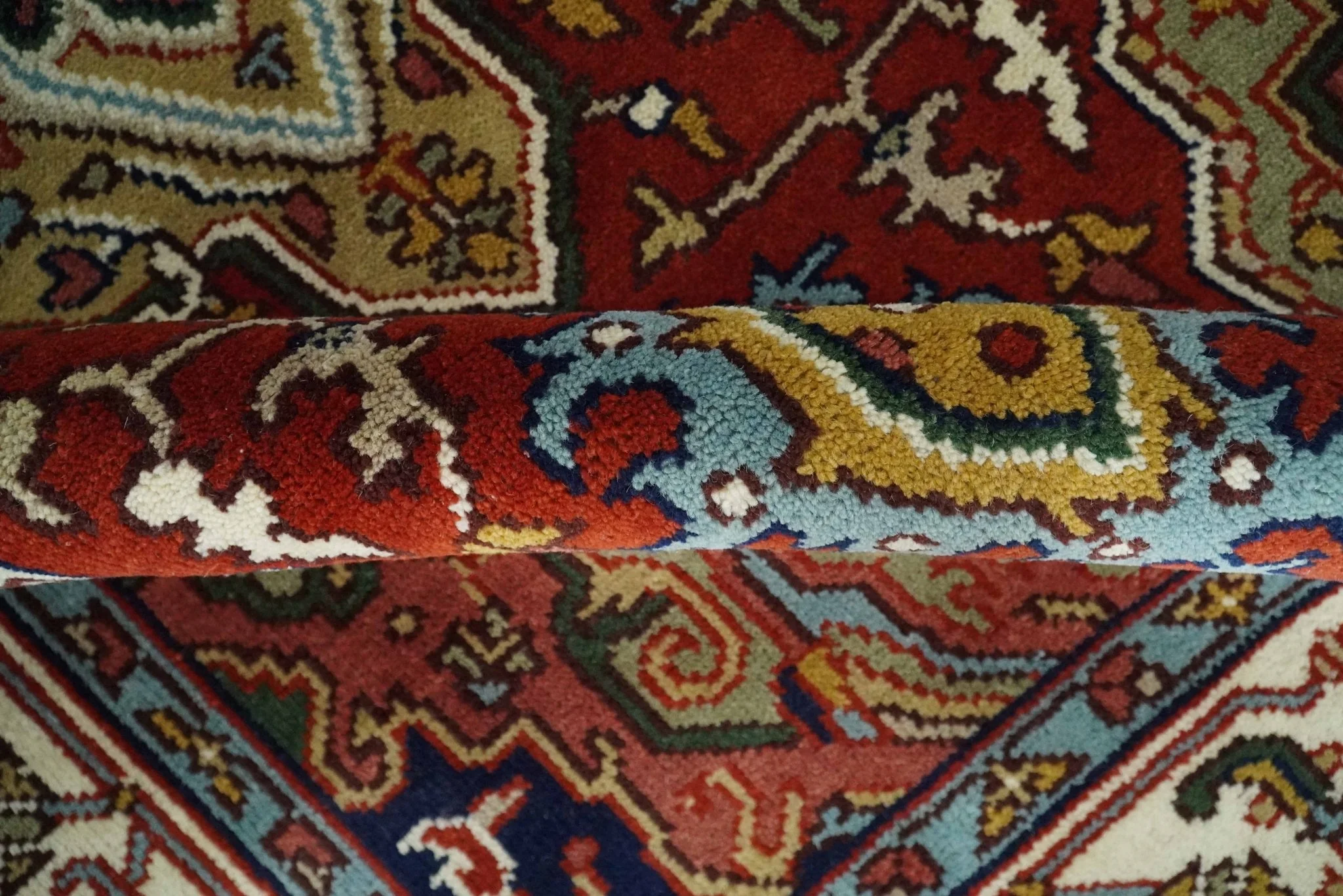 Hand knotted 5x8 Mustard, Brown and Ivory Traditional Heriz Serapi wool area rug - Image 6
