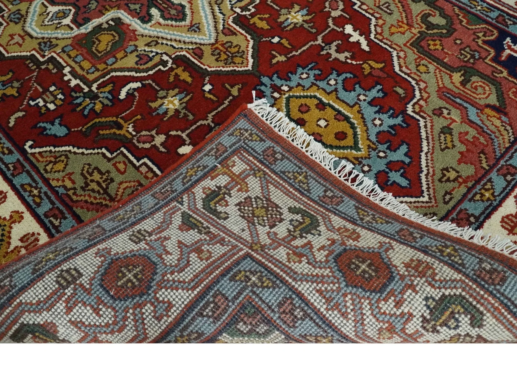 Hand knotted 5x8 Mustard, Brown and Ivory Traditional Heriz Serapi wool area rug - Image 7