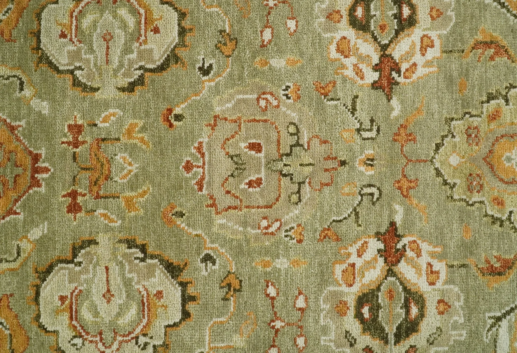 Custom Made Hand Knotted Olive and beige Traditional Vintage Style Antique Wool Rug - Image 11