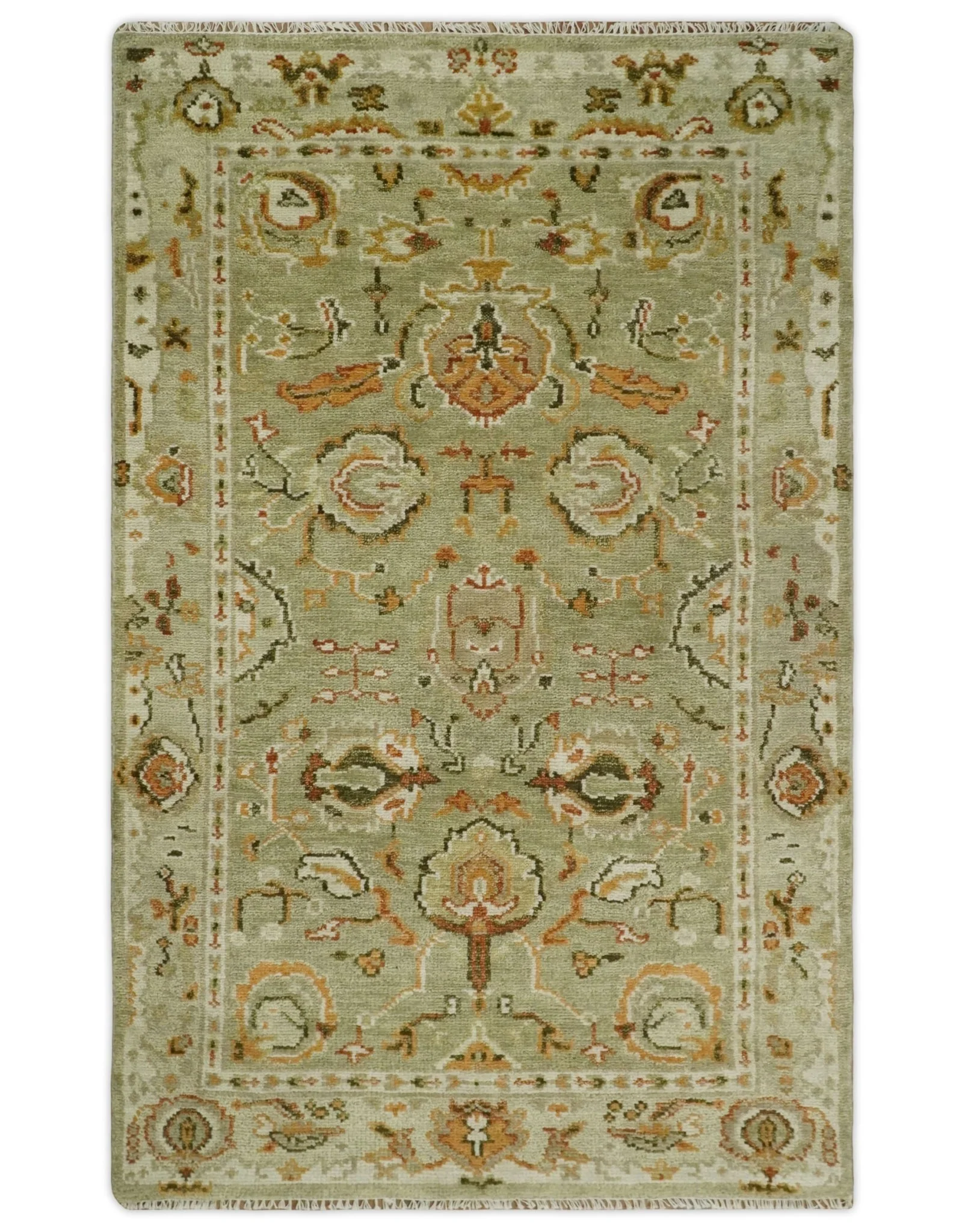 Custom Made Hand Knotted Olive and beige Traditional Vintage Style Antique Wool Rug - Image 13
