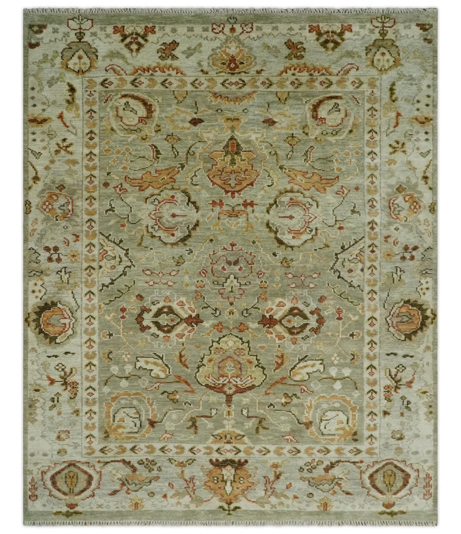 Custom Made Hand Knotted Olive and beige Traditional Vintage Style Antique Wool Rug - Image 14