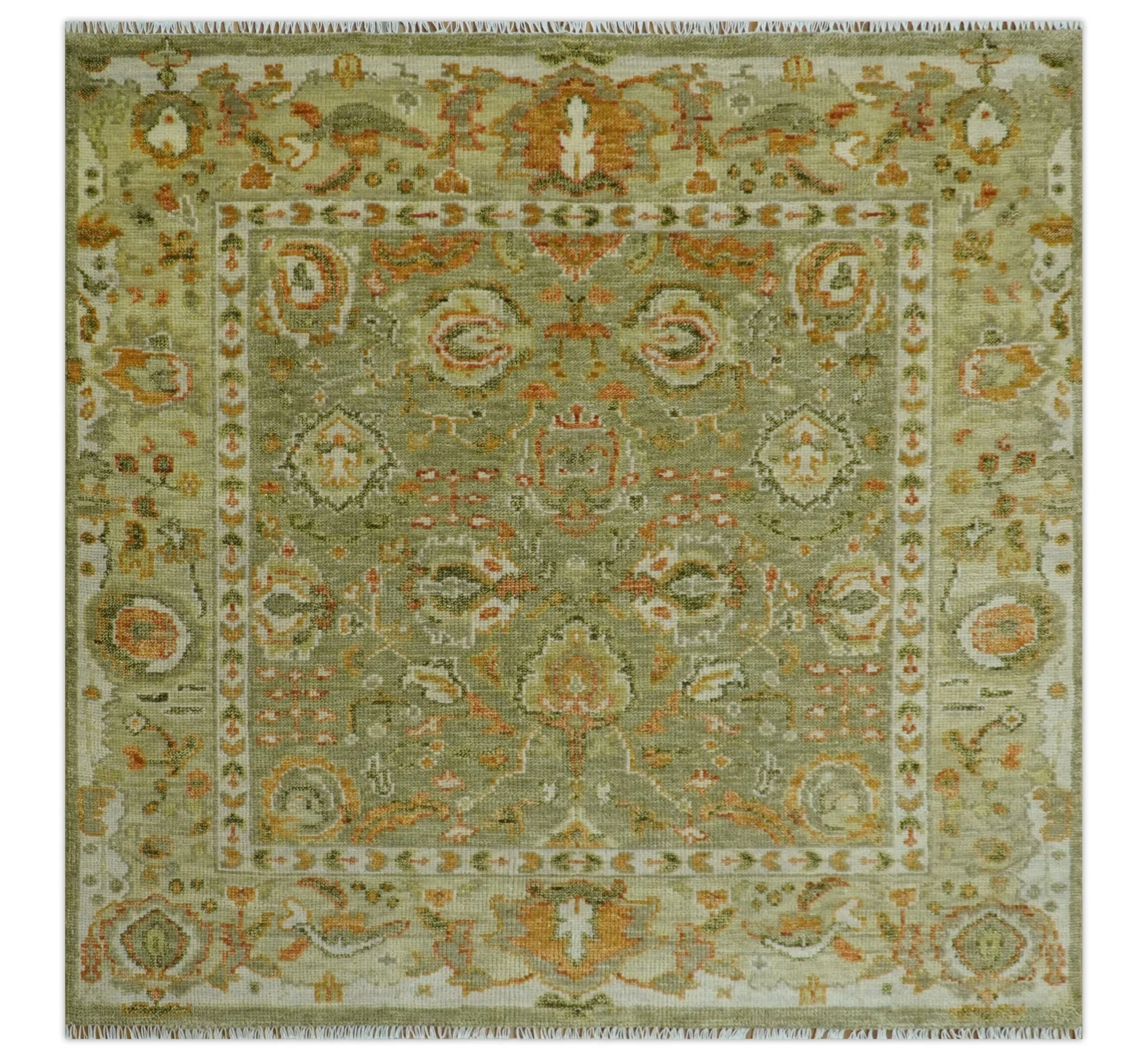 Custom Made Hand Knotted Olive and beige Traditional Vintage Style Antique Wool Rug - Image 15
