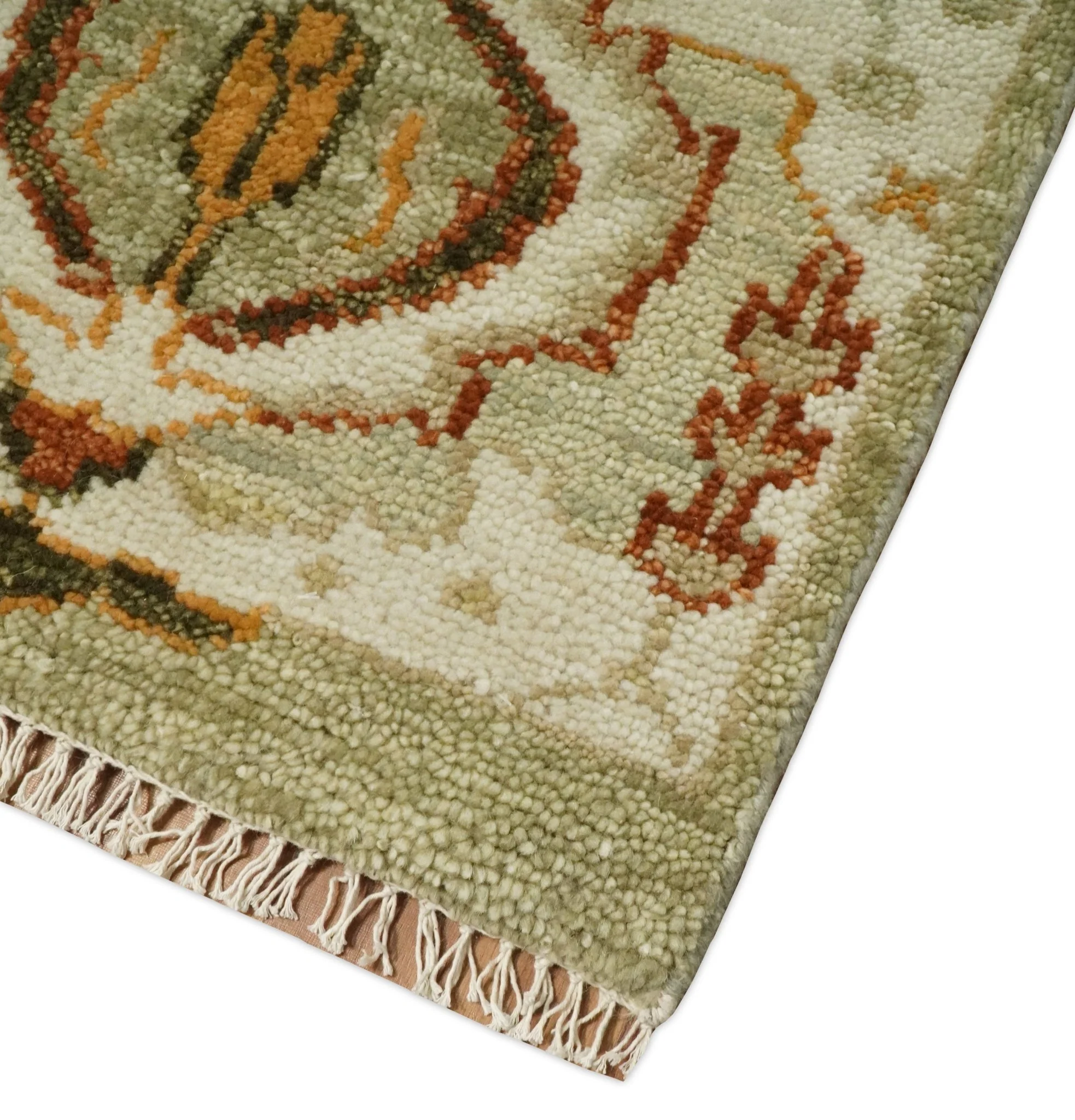Custom Made Hand Knotted Olive and beige Traditional Vintage Style Antique Wool Rug - Image 3
