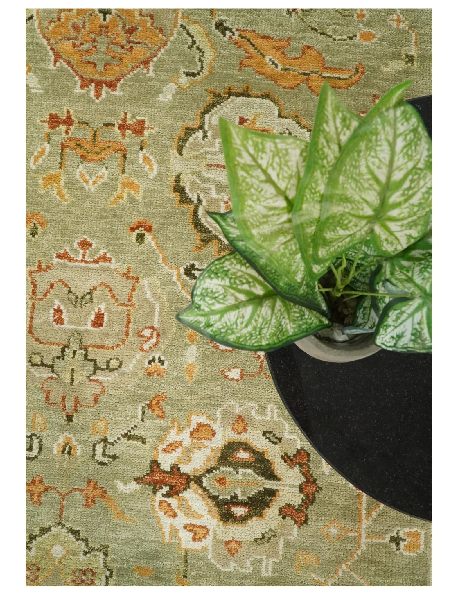 Custom Made Hand Knotted Olive and beige Traditional Vintage Style Antique Wool Rug - Image 4