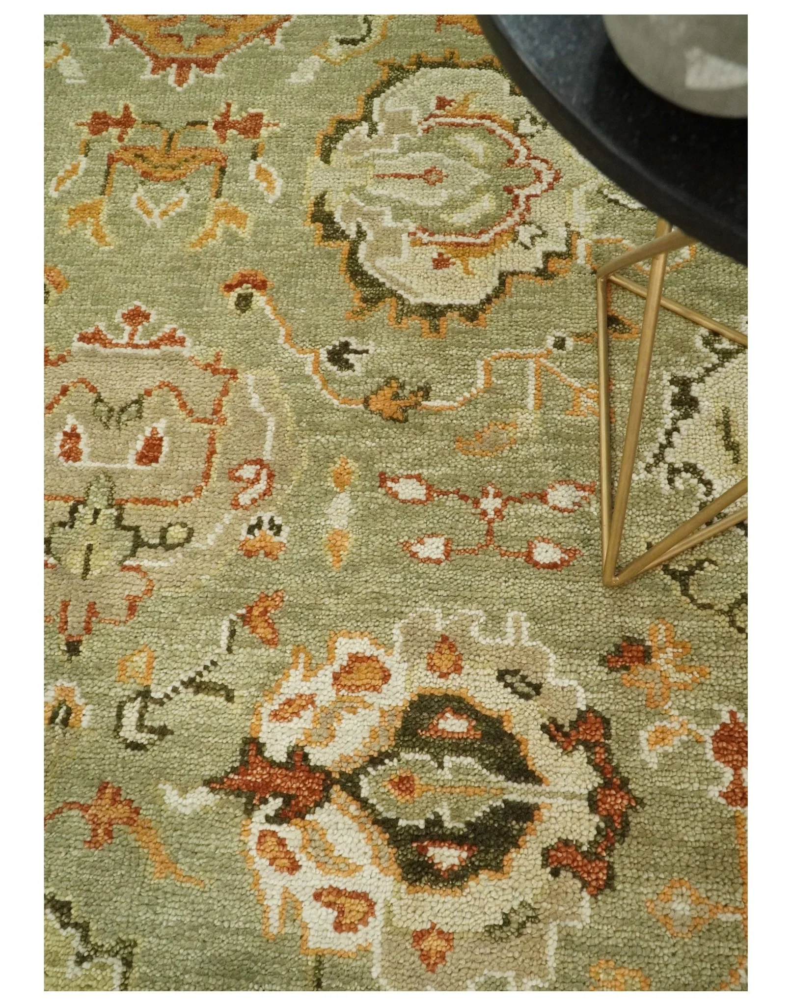 Custom Made Hand Knotted Olive and beige Traditional Vintage Style Antique Wool Rug - Image 5