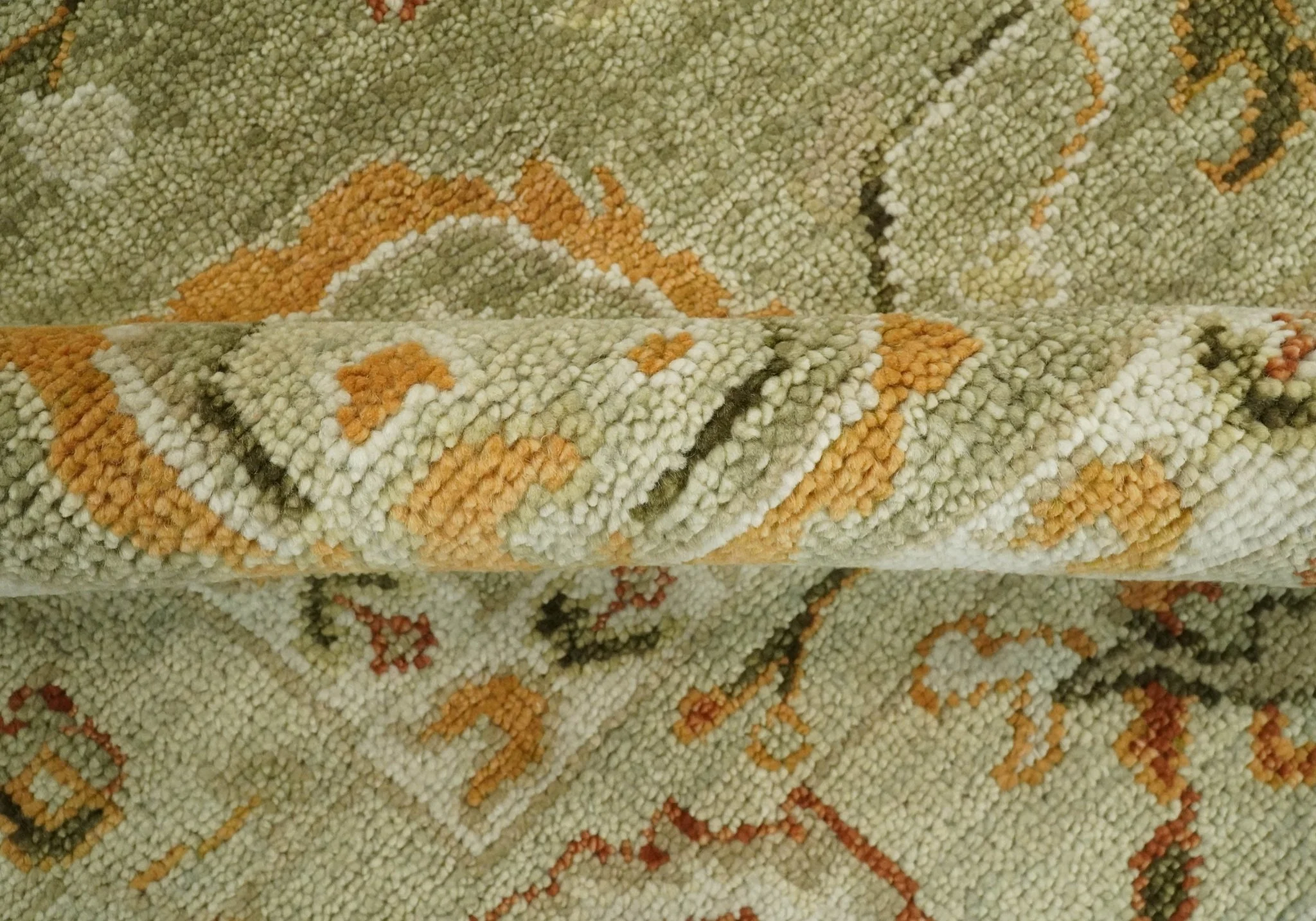 Custom Made Hand Knotted Olive and beige Traditional Vintage Style Antique Wool Rug - Image 7