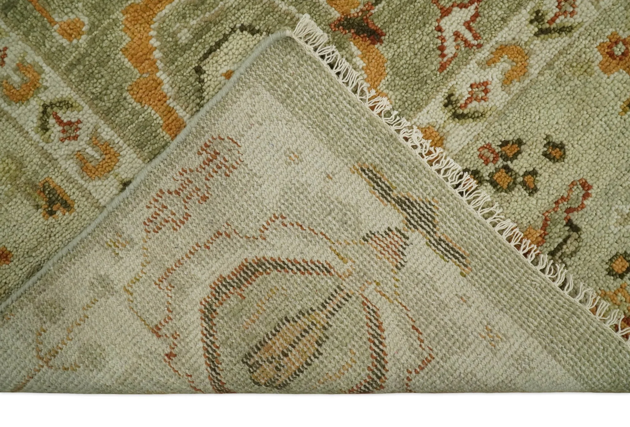Custom Made Hand Knotted Olive and beige Traditional Vintage Style Antique Wool Rug - Image 8
