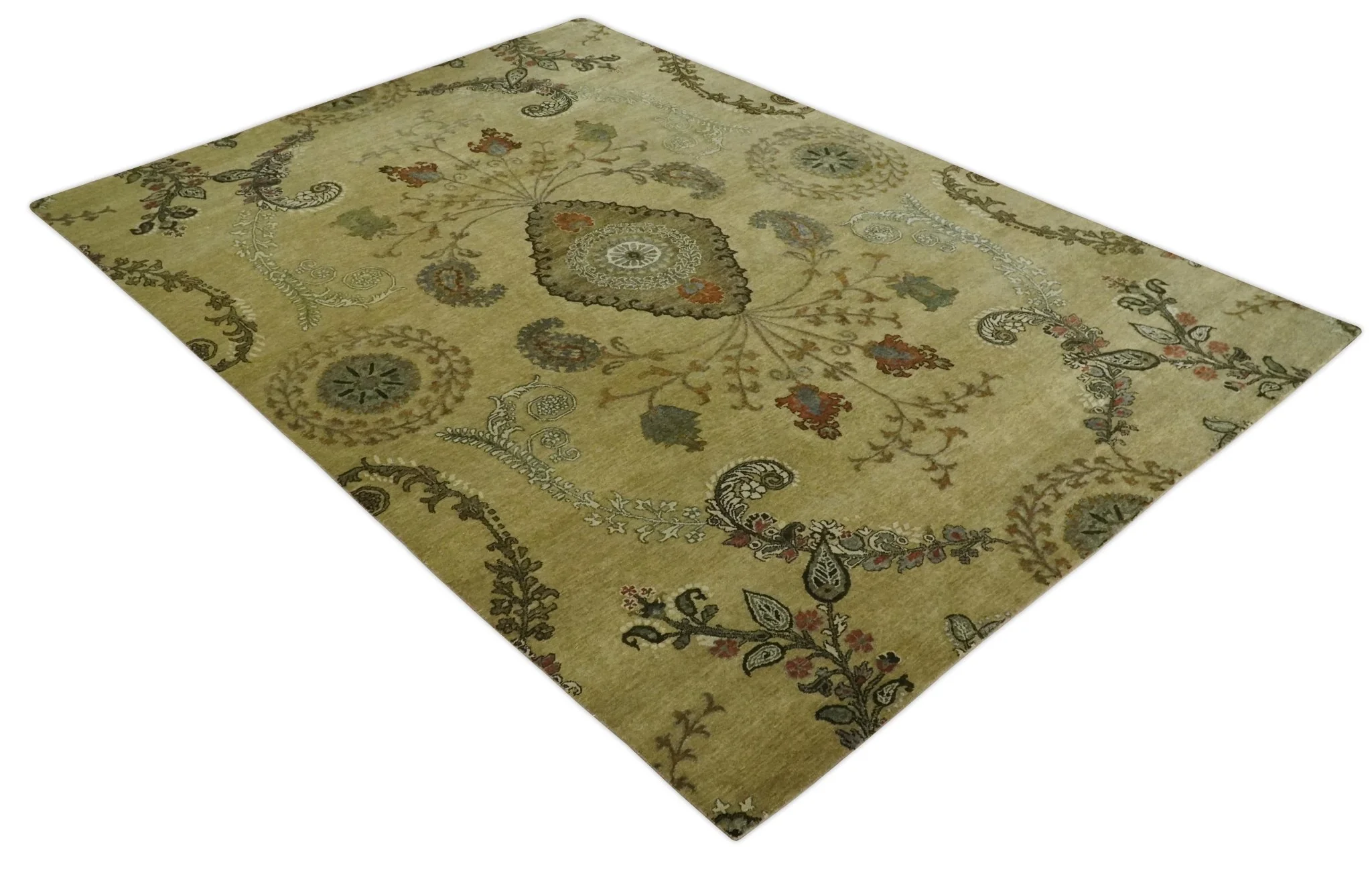Oriental Floral Hand knotted Olive and Green 8x10 and 8.7x11.8 wool Area Rug - Image 10
