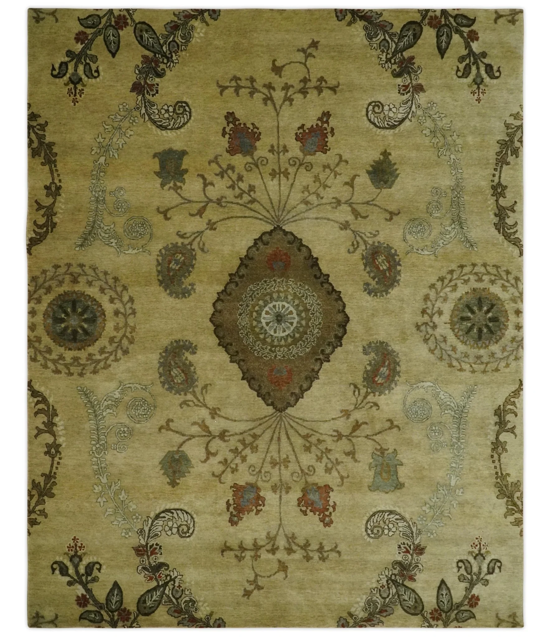 Oriental Floral Hand knotted Olive and Green 8x10 and 8.7x11.8 wool Area Rug - Image 11