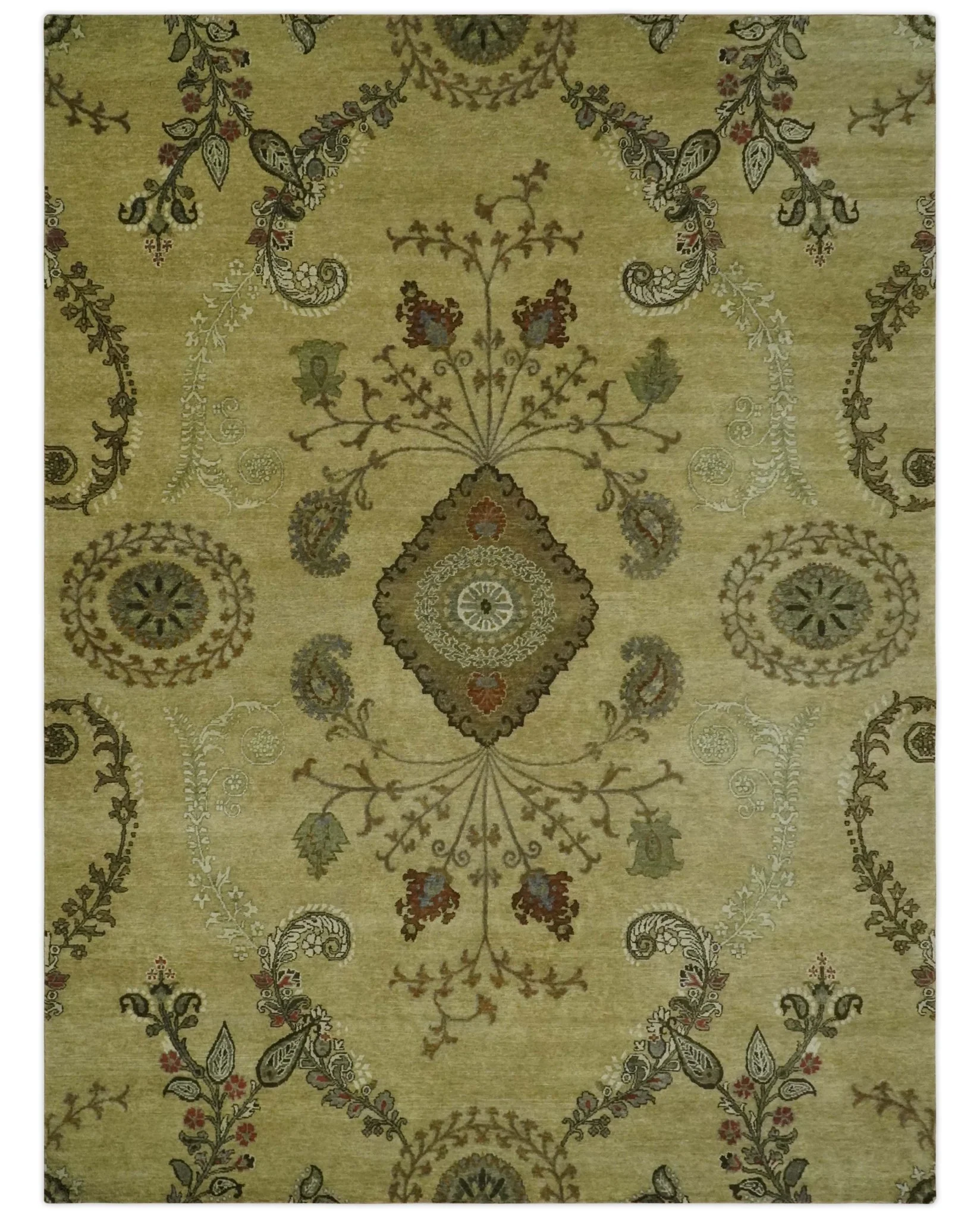 Oriental Floral Hand knotted Olive and Green 8x10 and 8.7x11.8 wool Area Rug - Image 12