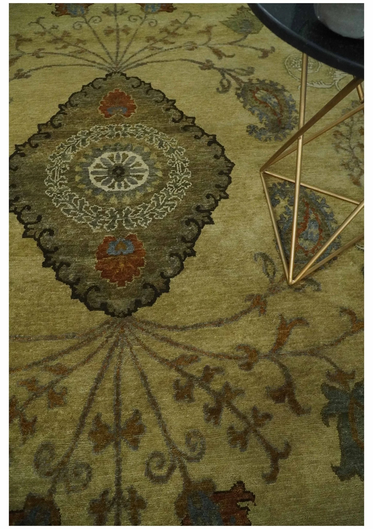 Oriental Floral Hand knotted Olive and Green 8x10 and 8.7x11.8 wool Area Rug - Image 2