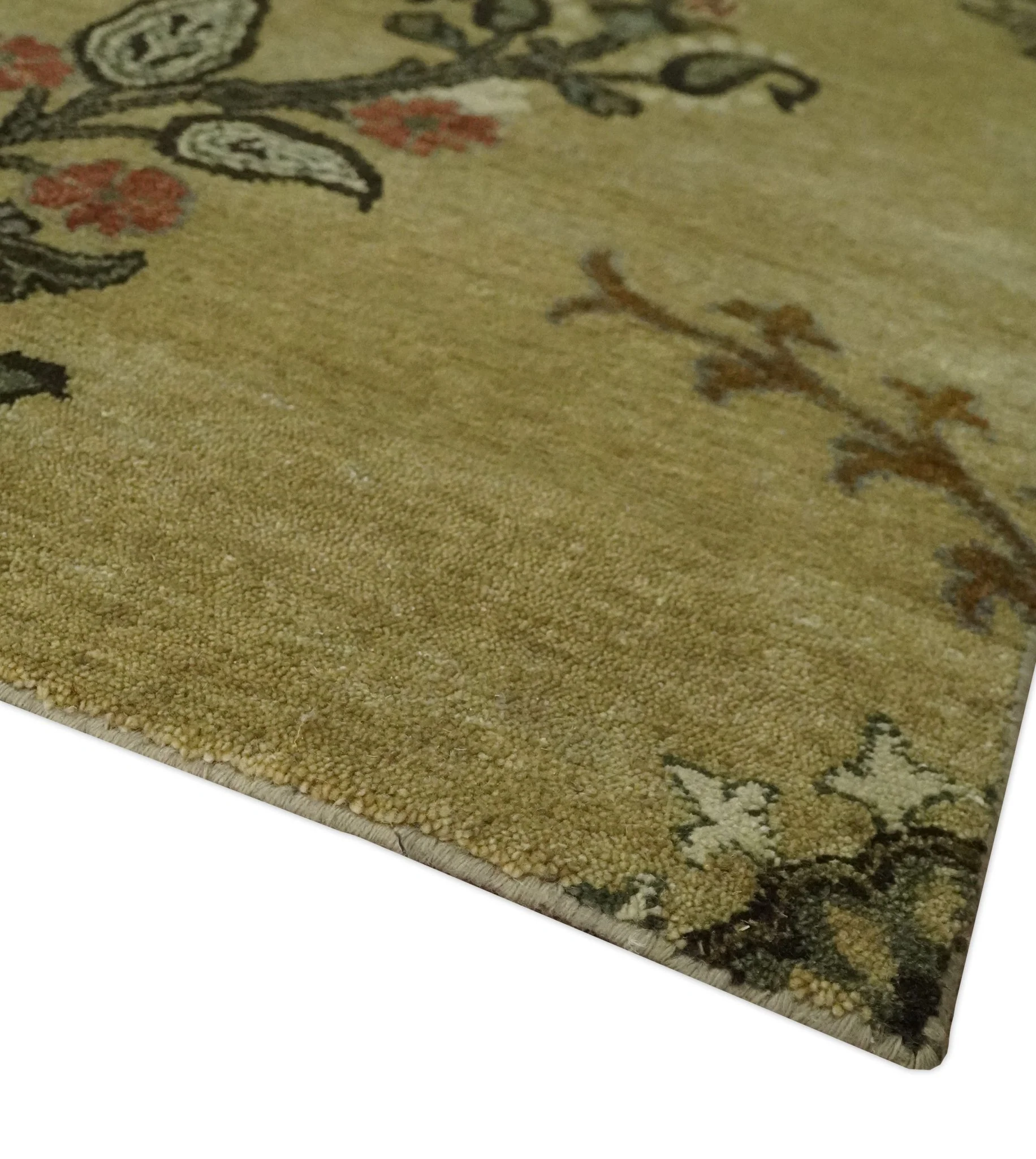Oriental Floral Hand knotted Olive and Green 8x10 and 8.7x11.8 wool Area Rug - Image 5