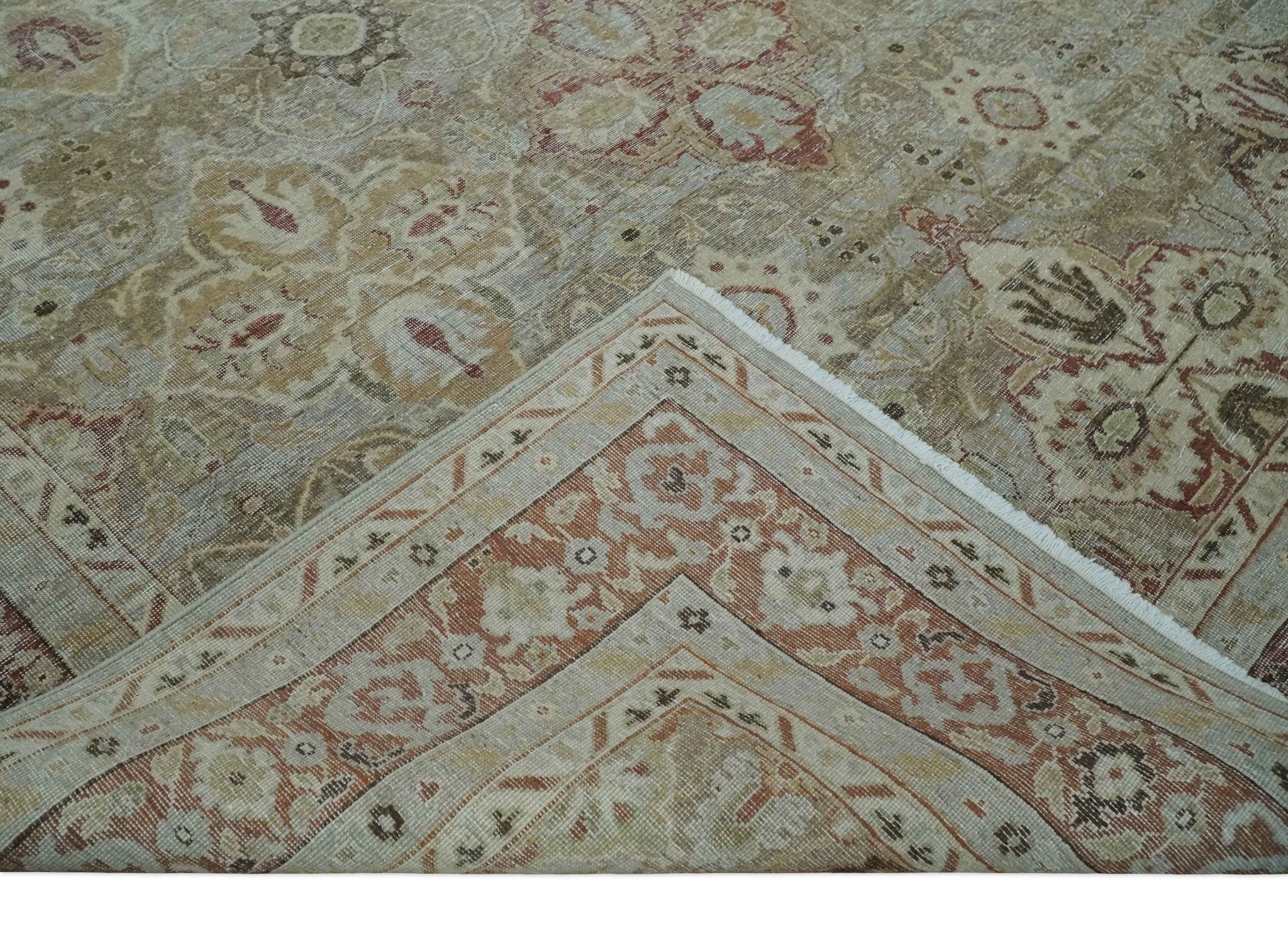 Custom Made Hand Knotted Olive and Rust Distressed Traditional Antique Look Wool Rug - Image 7