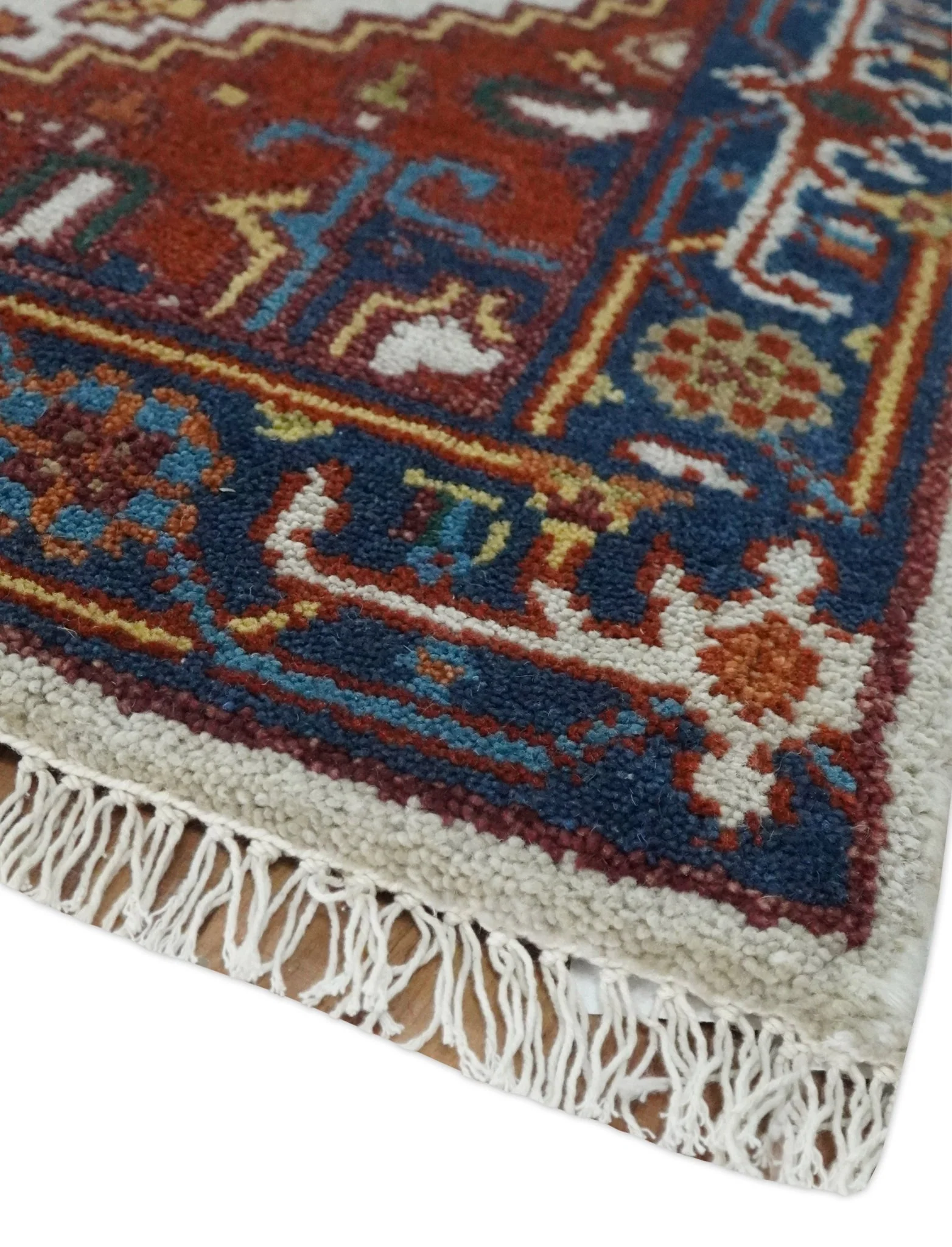 2.6x6 Hand knotted Gold, Ivory, Brown and Blue Traditional wool Area Rug - Image 3