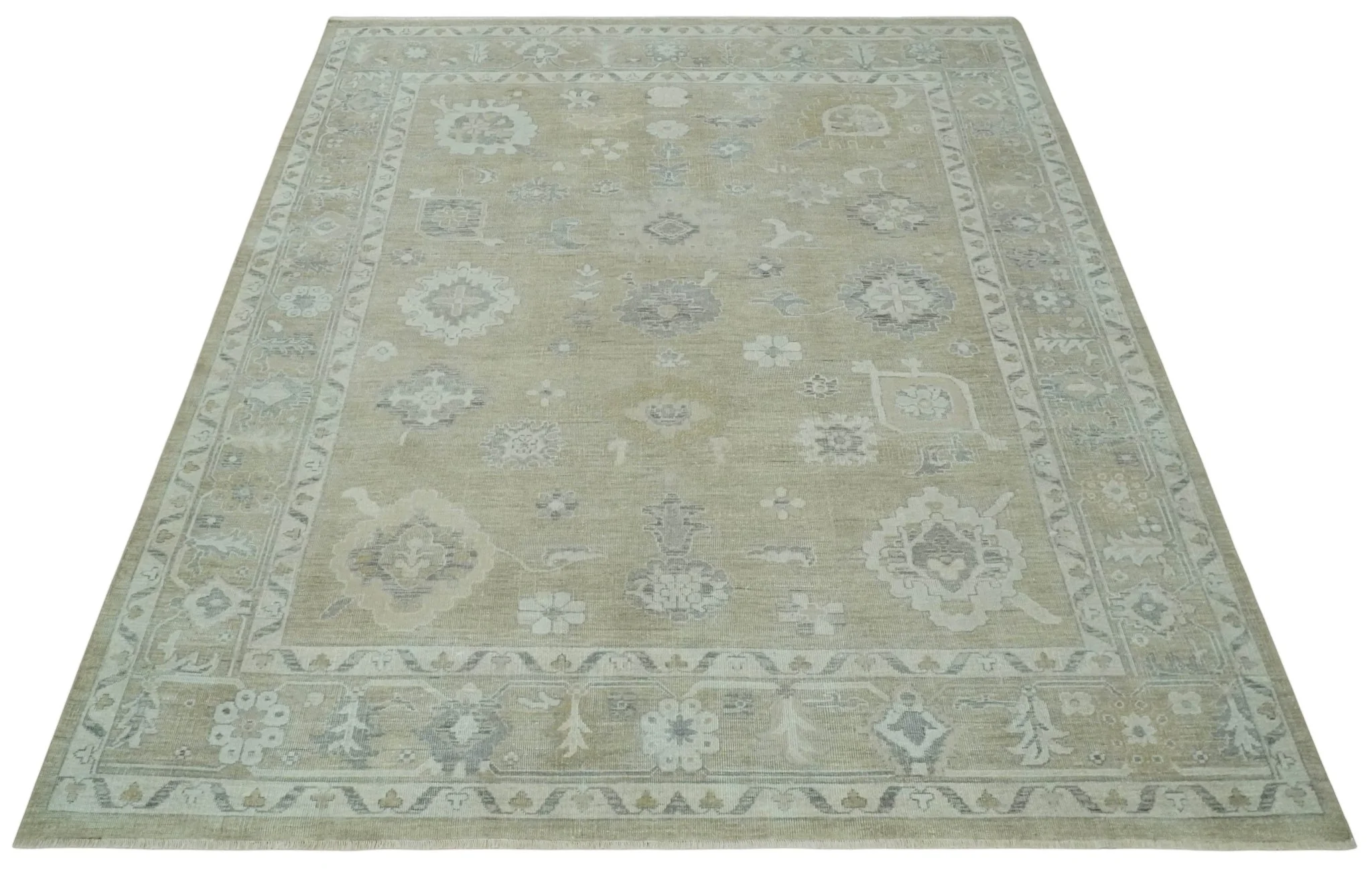 Vintage Style Antique Finish Hand Knotted Camel, Ivory and Charcoal Traditional Oushak Multi Size Wool Area Rug - Image 10