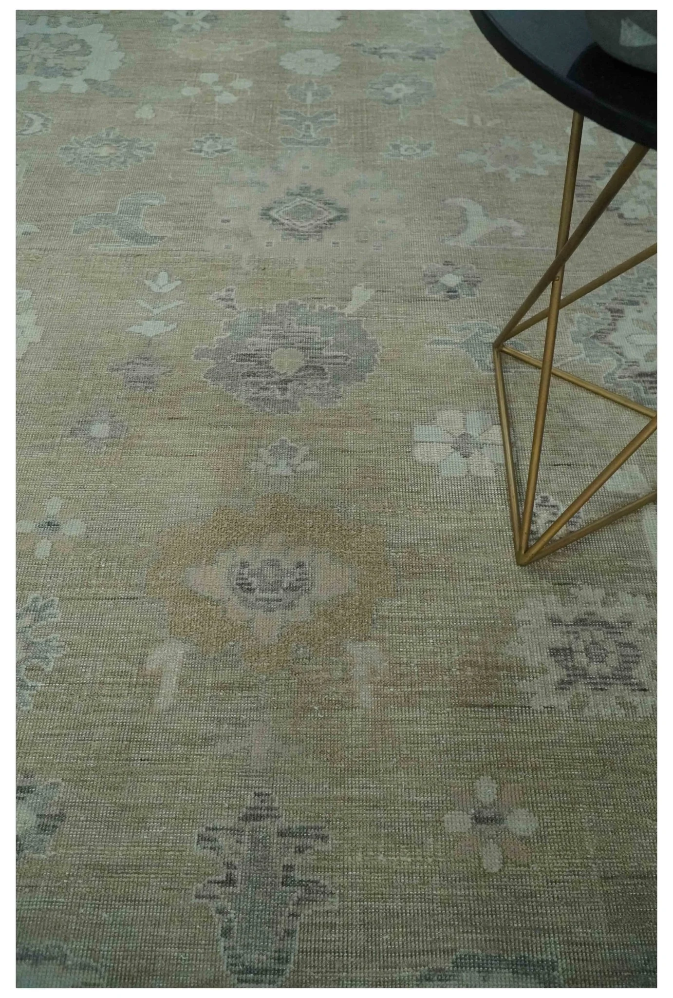 Vintage Style Antique Finish Hand Knotted Camel, Ivory and Charcoal Traditional Oushak Multi Size Wool Area Rug - Image 2