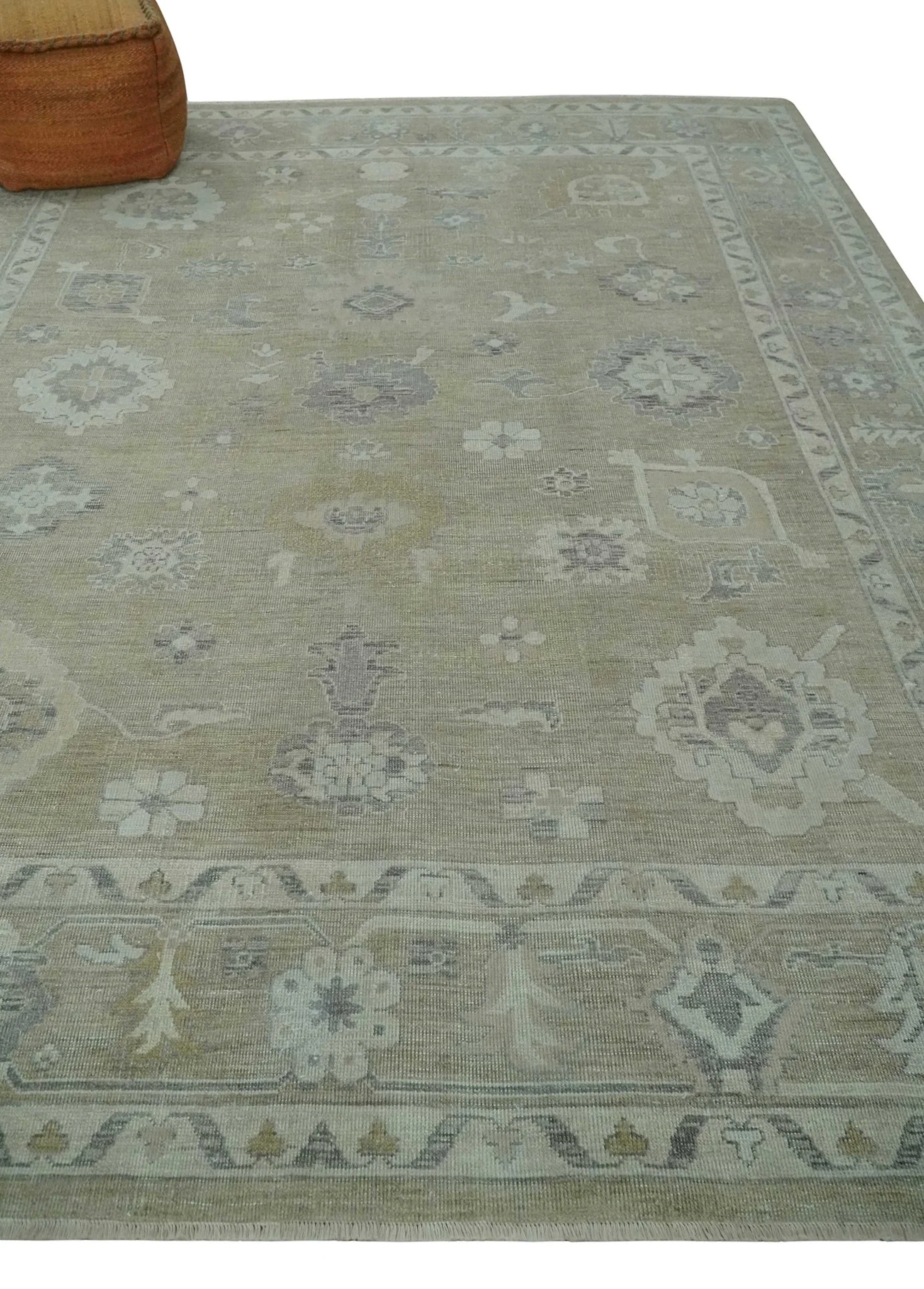 Vintage Style Antique Finish Hand Knotted Camel, Ivory and Charcoal Traditional Oushak Multi Size Wool Area Rug - Image 3