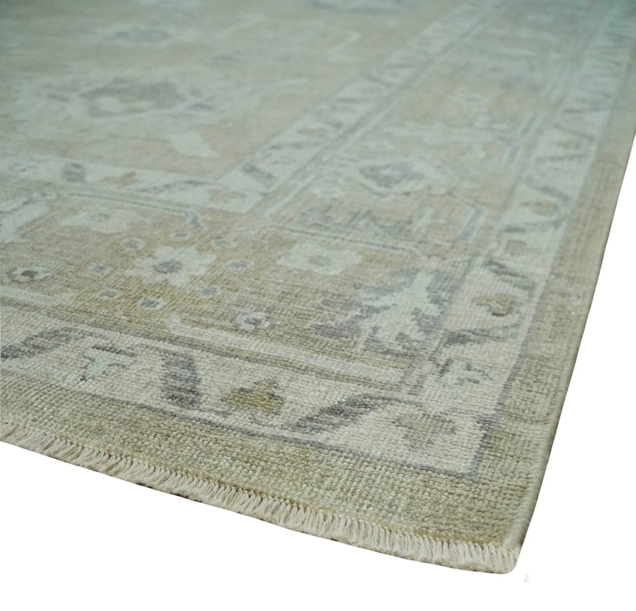 Vintage Style Antique Finish Hand Knotted Camel, Ivory and Charcoal Traditional Oushak Multi Size Wool Area Rug - Image 5