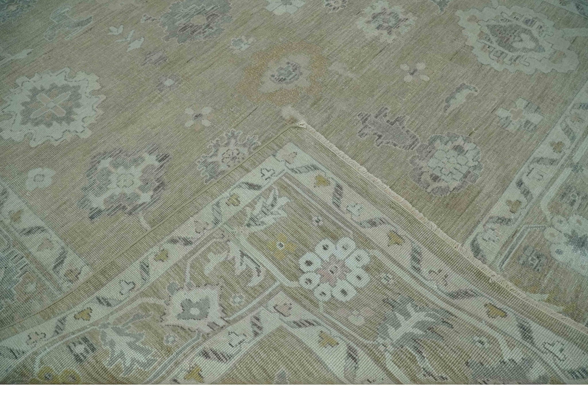 Vintage Style Antique Finish Hand Knotted Camel, Ivory and Charcoal Traditional Oushak Multi Size Wool Area Rug - Image 7