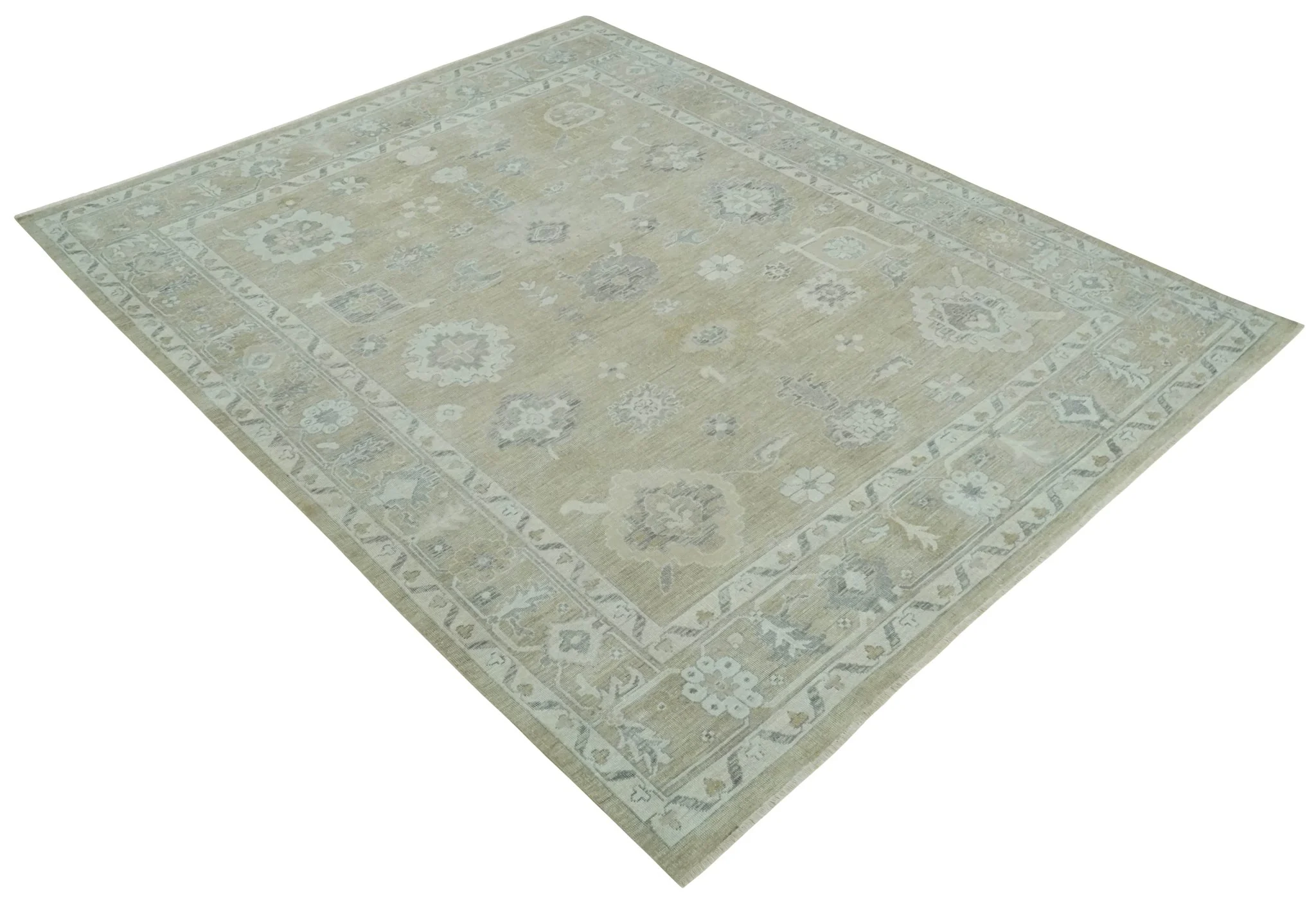 Vintage Style Antique Finish Hand Knotted Camel, Ivory and Charcoal Traditional Oushak Multi Size Wool Area Rug - Image 9
