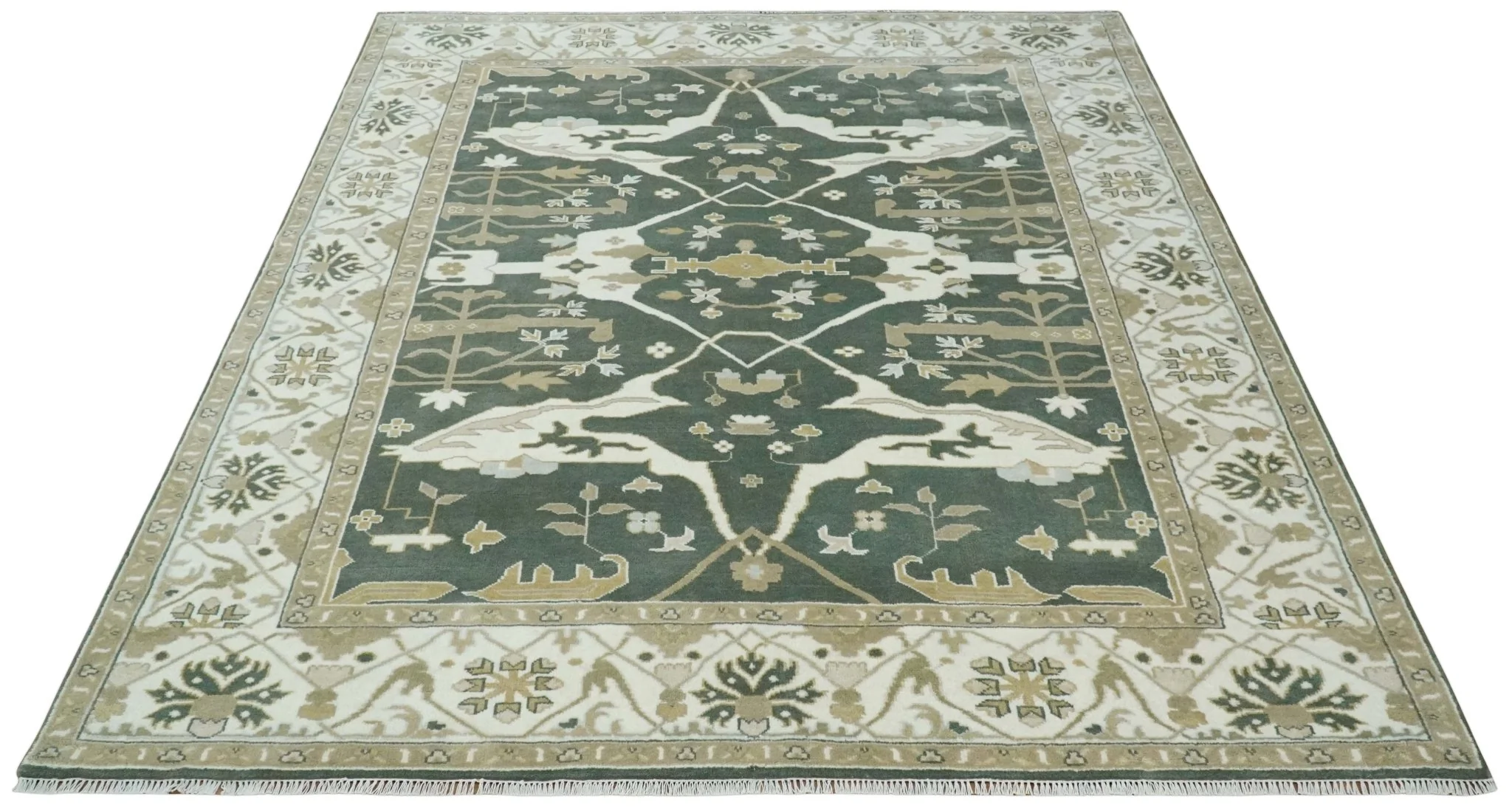 Custom Made Emerald Green Fine Hand knotted Wool Traditional Oushak Area Rug - Image 10