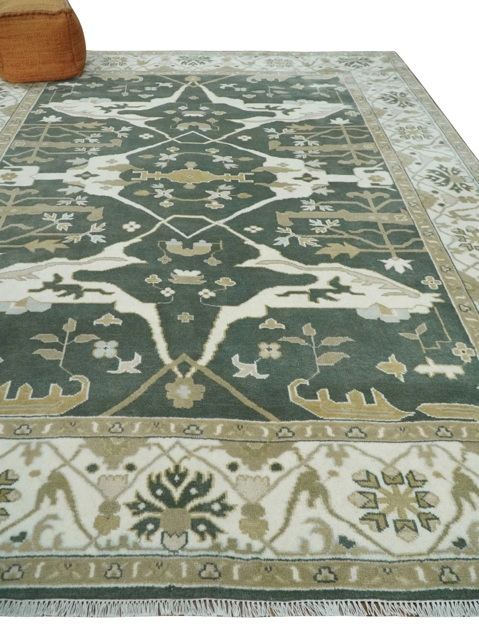 Custom Made Emerald Green Fine Hand knotted Wool Traditional Oushak Area Rug - Image 3