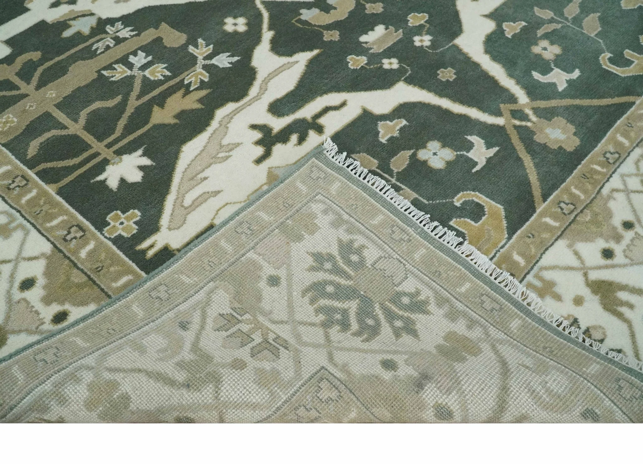 Custom Made Emerald Green Fine Hand knotted Wool Traditional Oushak Area Rug - Image 7