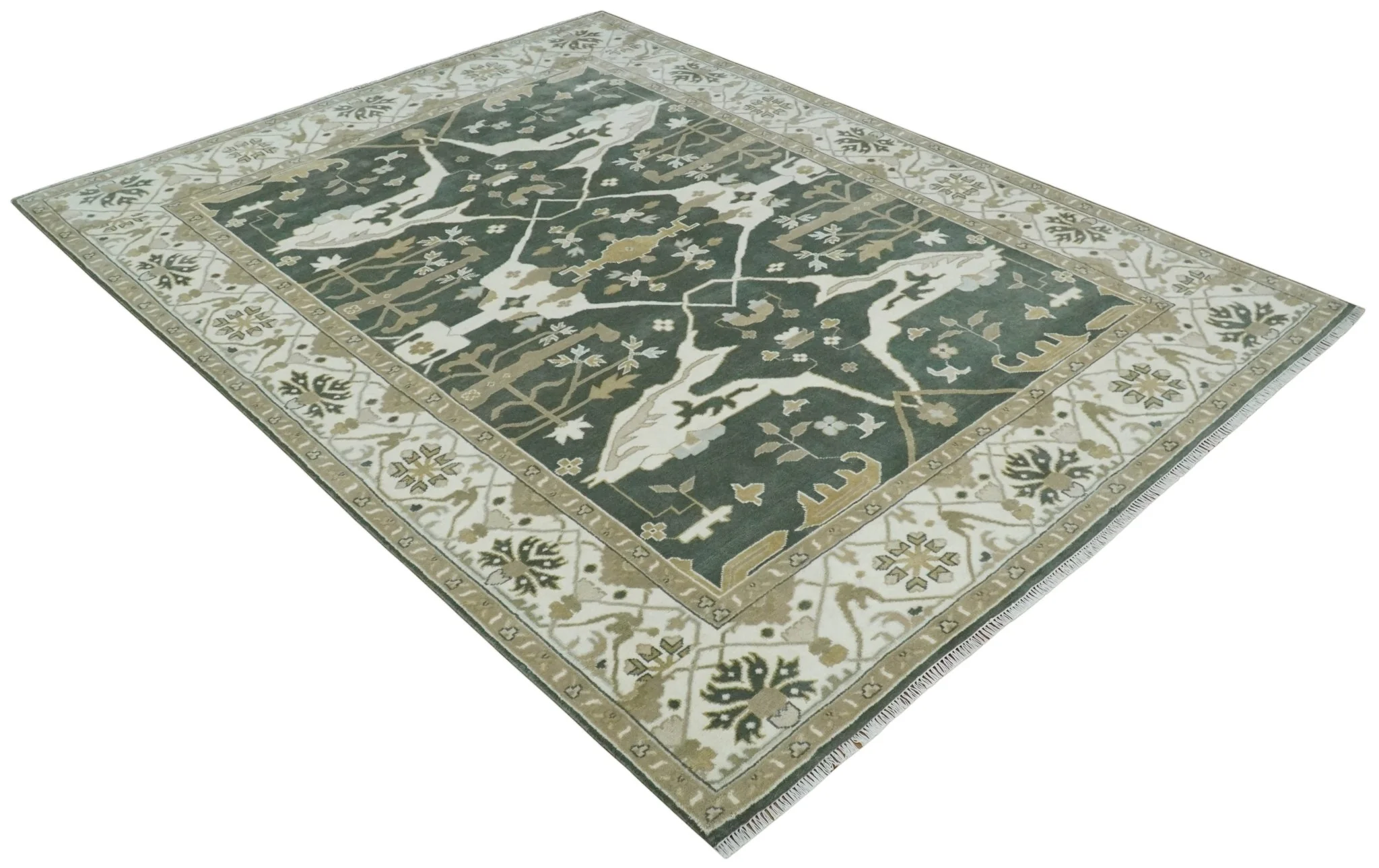 Custom Made Emerald Green Fine Hand knotted Wool Traditional Oushak Area Rug - Image 9