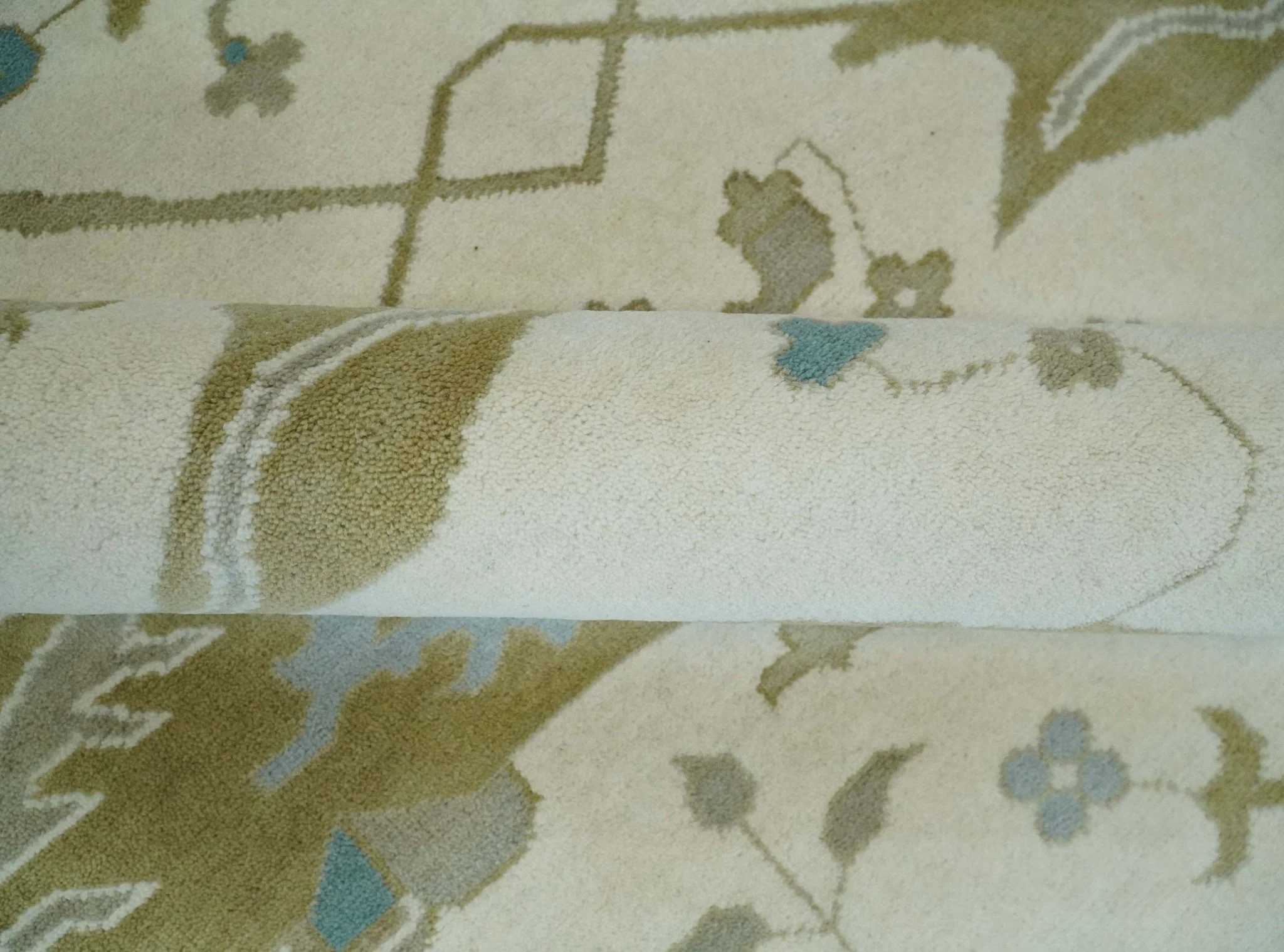 Made to Order Hand Knotted Oriental Oushak Ivory, Aqua and Beige Wool Area Rug - Image 6
