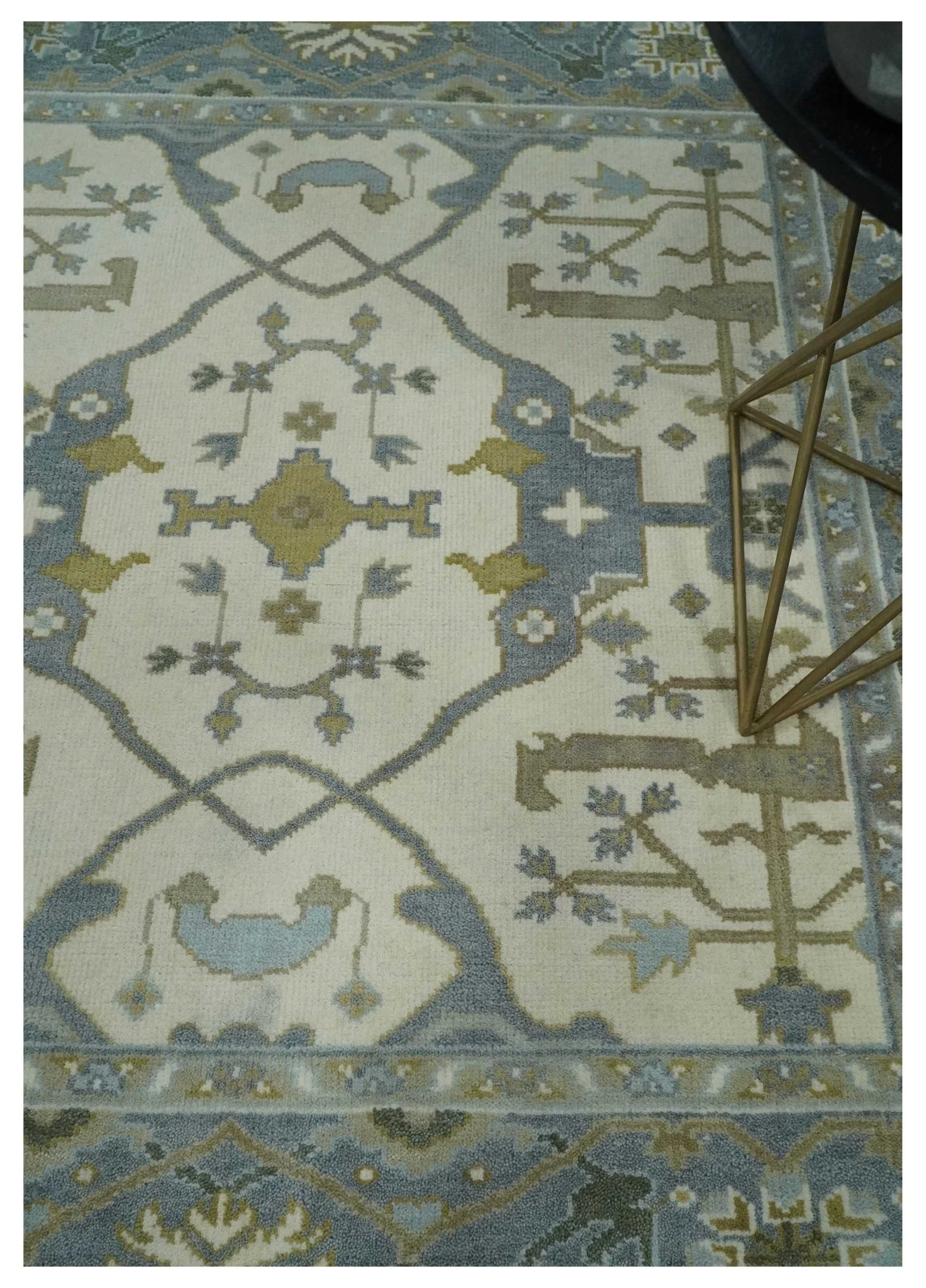 Hand Knotted Oriental Oushak Ivory, Charcoal and Beige Wool Area Rug - Image 2