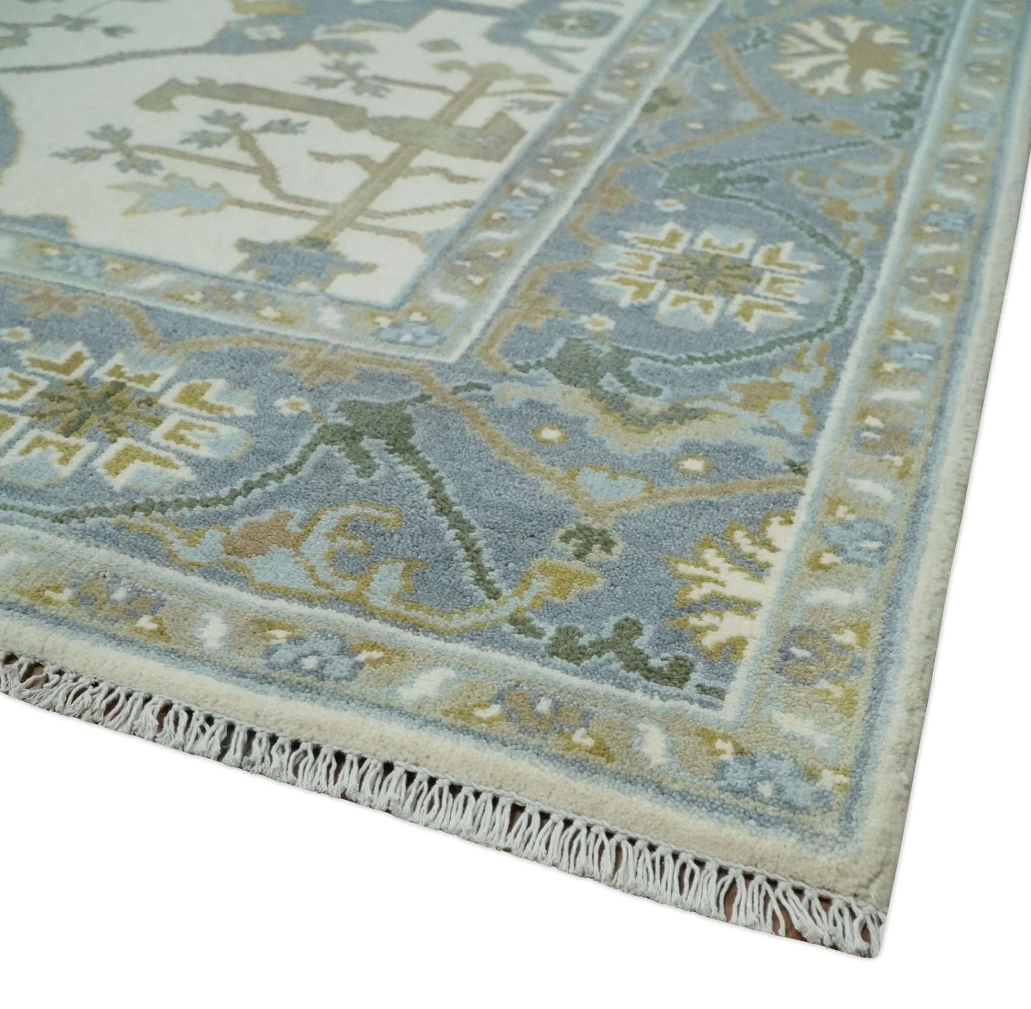 Hand Knotted Oriental Oushak Ivory, Charcoal and Beige Wool Area Rug - Image 5