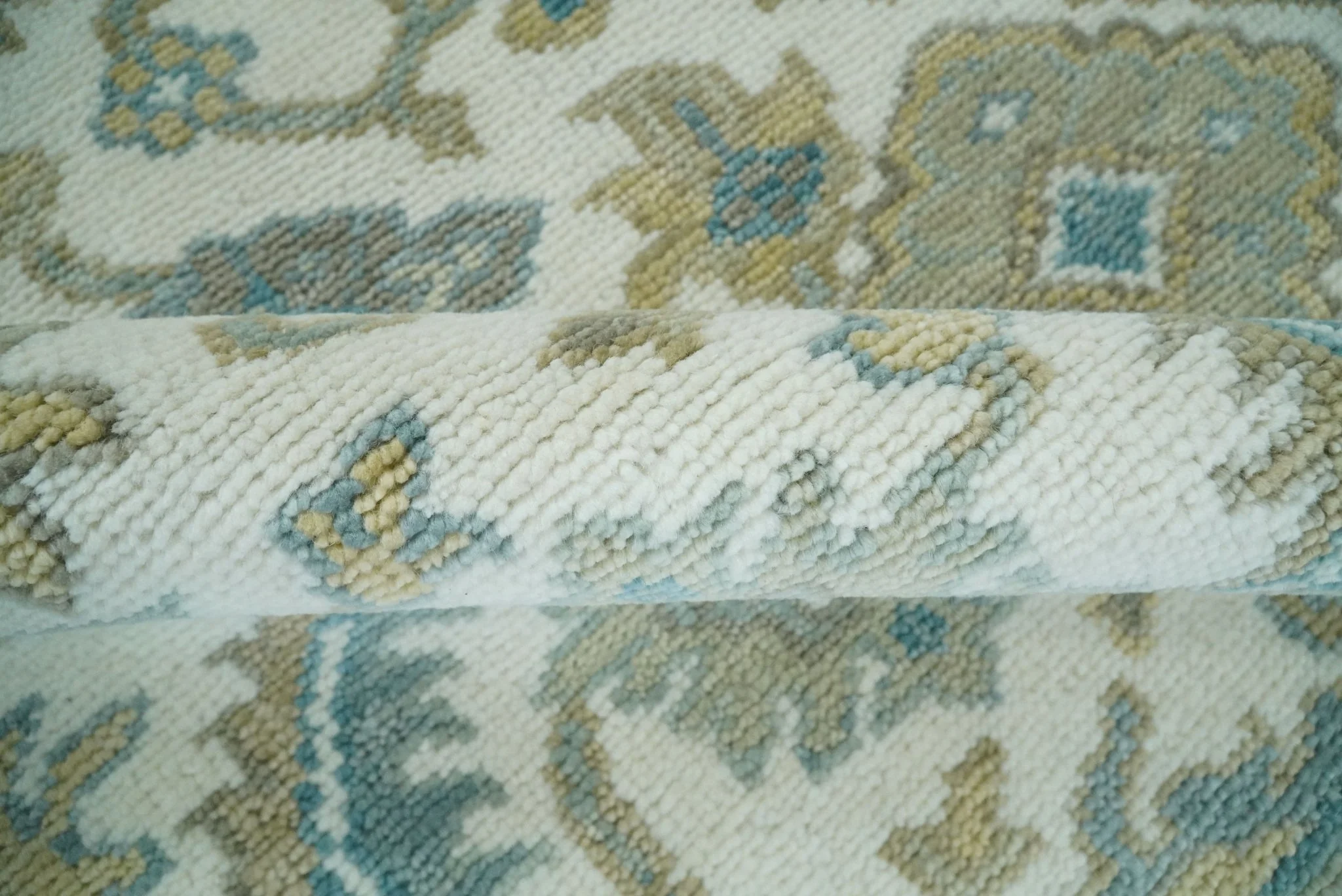 Hand Knotted Oriental Oushak Teal, Ivory and Beige Custom Made Wool Area Rug - Image 11