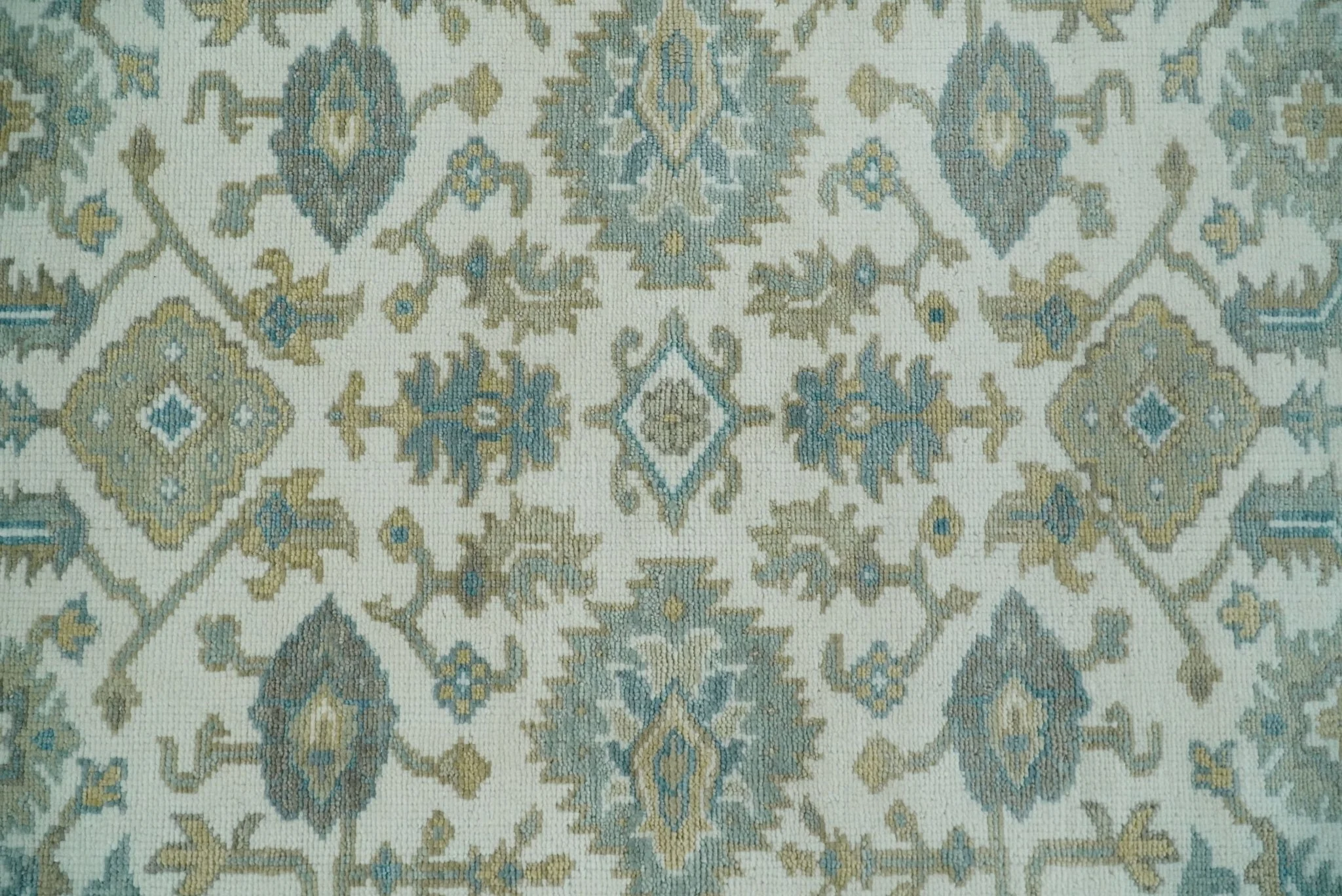 Hand Knotted Oriental Oushak Teal, Ivory and Beige Custom Made Wool Area Rug - Image 12
