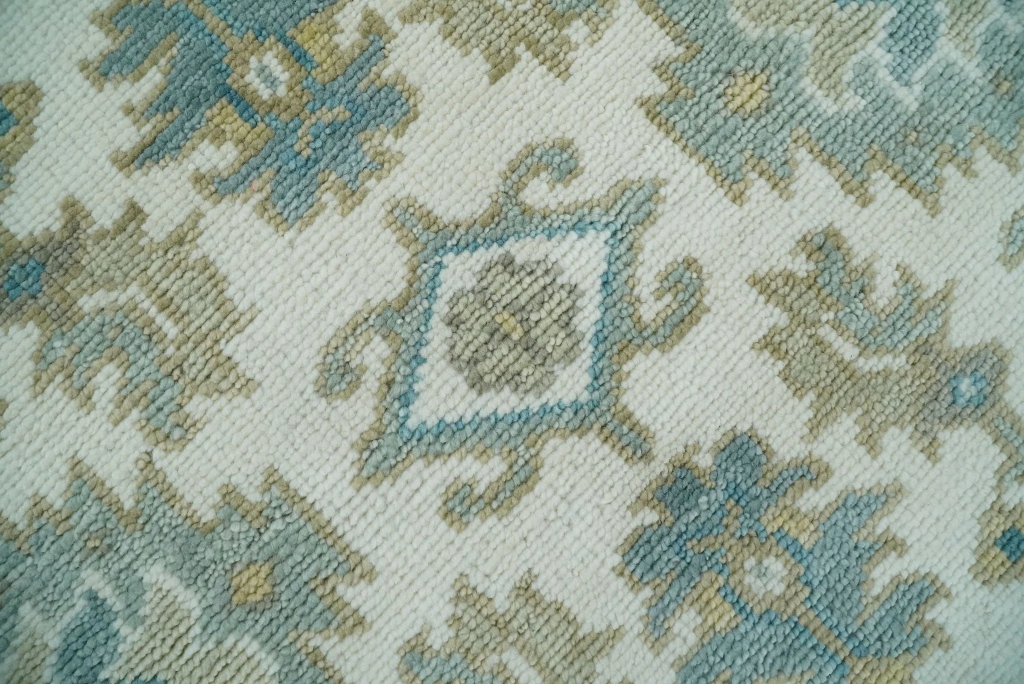 Hand Knotted Oriental Oushak Teal, Ivory and Beige Custom Made Wool Area Rug - Image 4