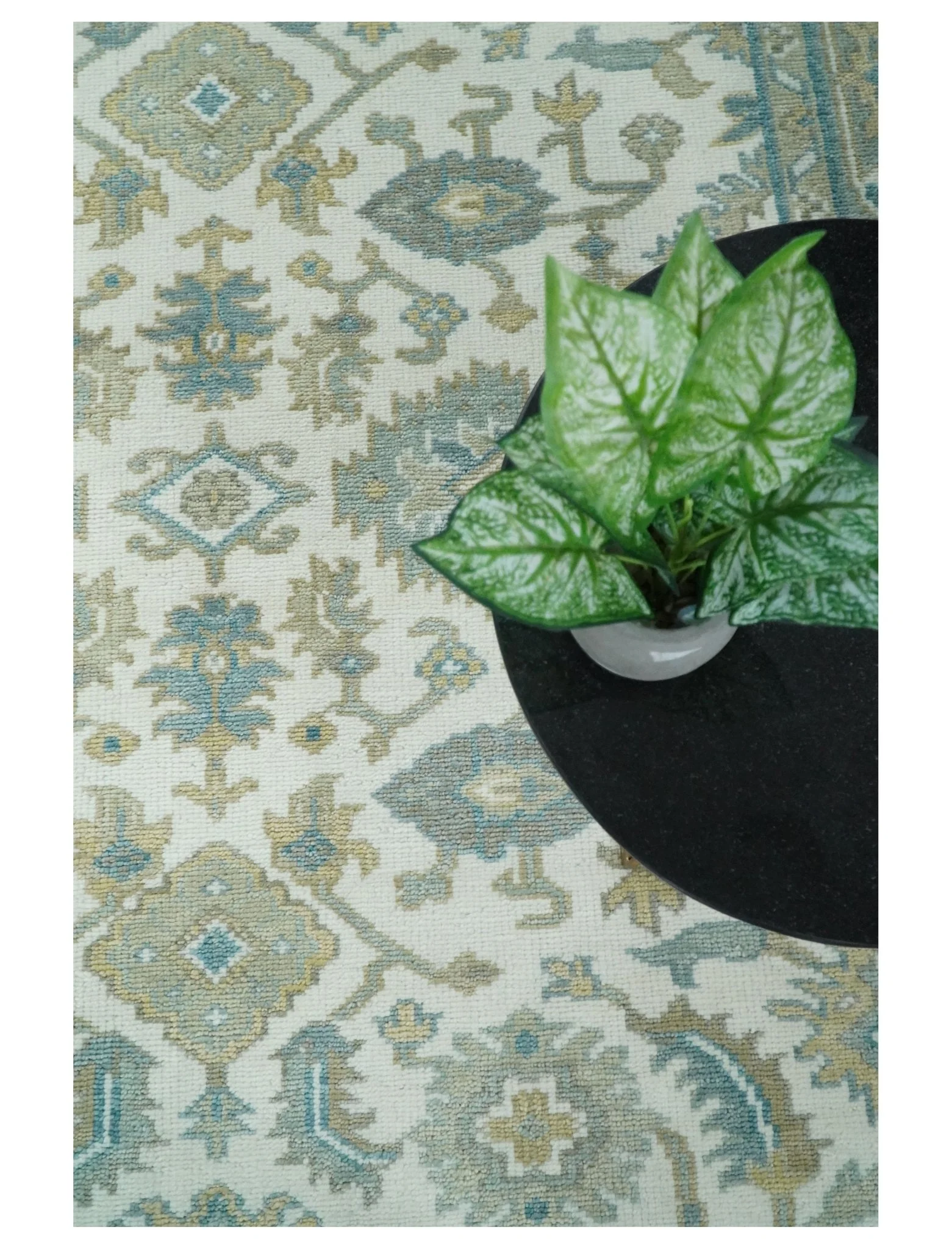 Hand Knotted Oriental Oushak Teal, Ivory and Beige Custom Made Wool Area Rug - Image 6