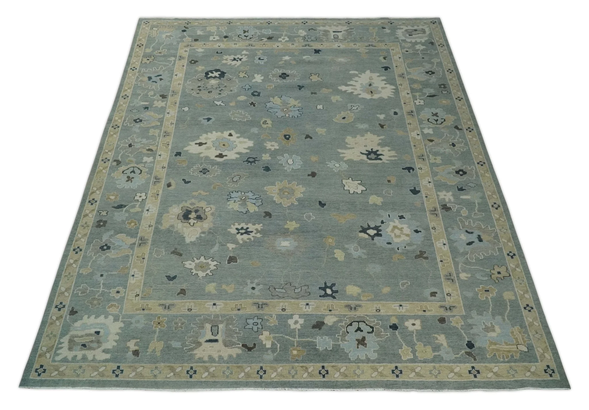 Antique Finish Multi Size Hand Knotted Oushak Silver and Beige Traditional Area Rug - Image 10