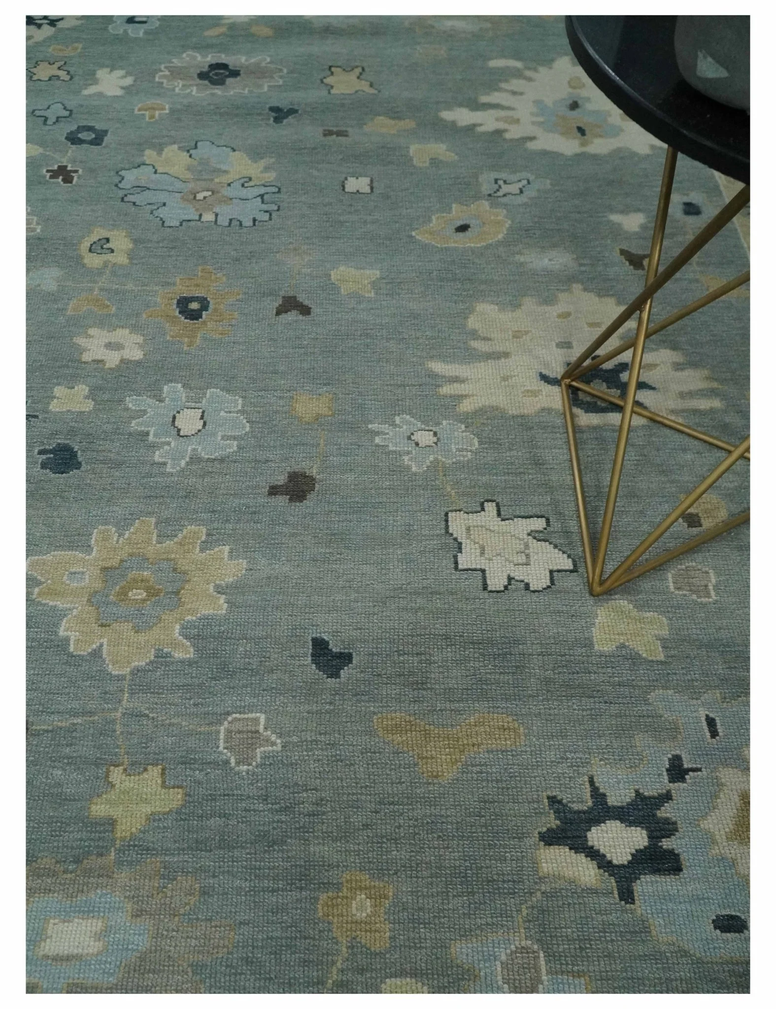 Antique Finish Multi Size Hand Knotted Oushak Silver and Beige Traditional Area Rug - Image 2