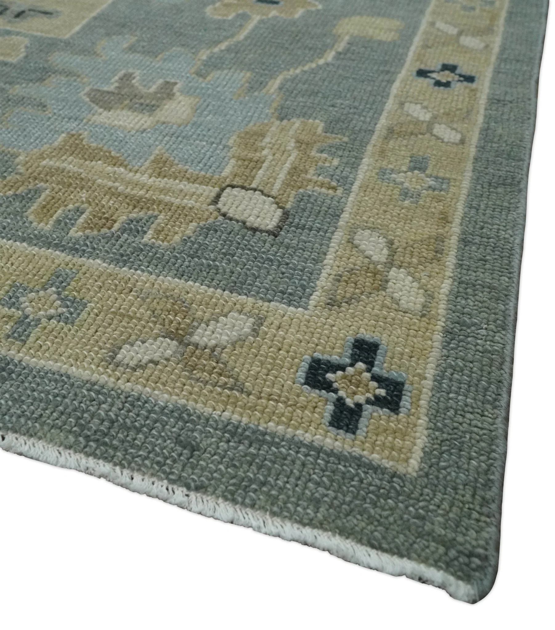 Antique Finish Multi Size Hand Knotted Oushak Silver and Beige Traditional Area Rug - Image 5