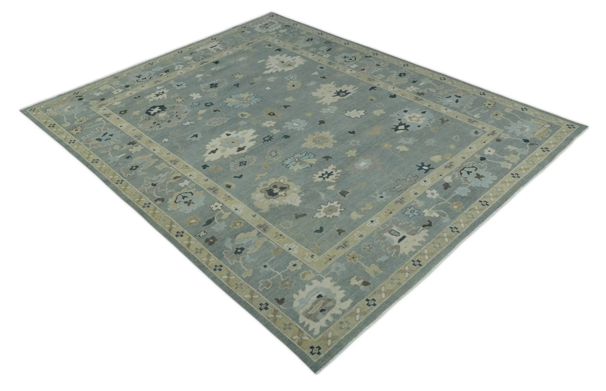 Antique Finish Multi Size Hand Knotted Oushak Silver and Beige Traditional Area Rug - Image 9