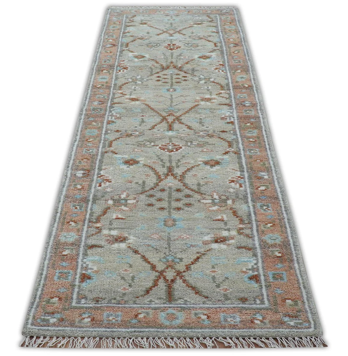 Hand knotted Silver And Rust Traditional Turkish Design 2.6x10 Wool Area Rug - Image 9