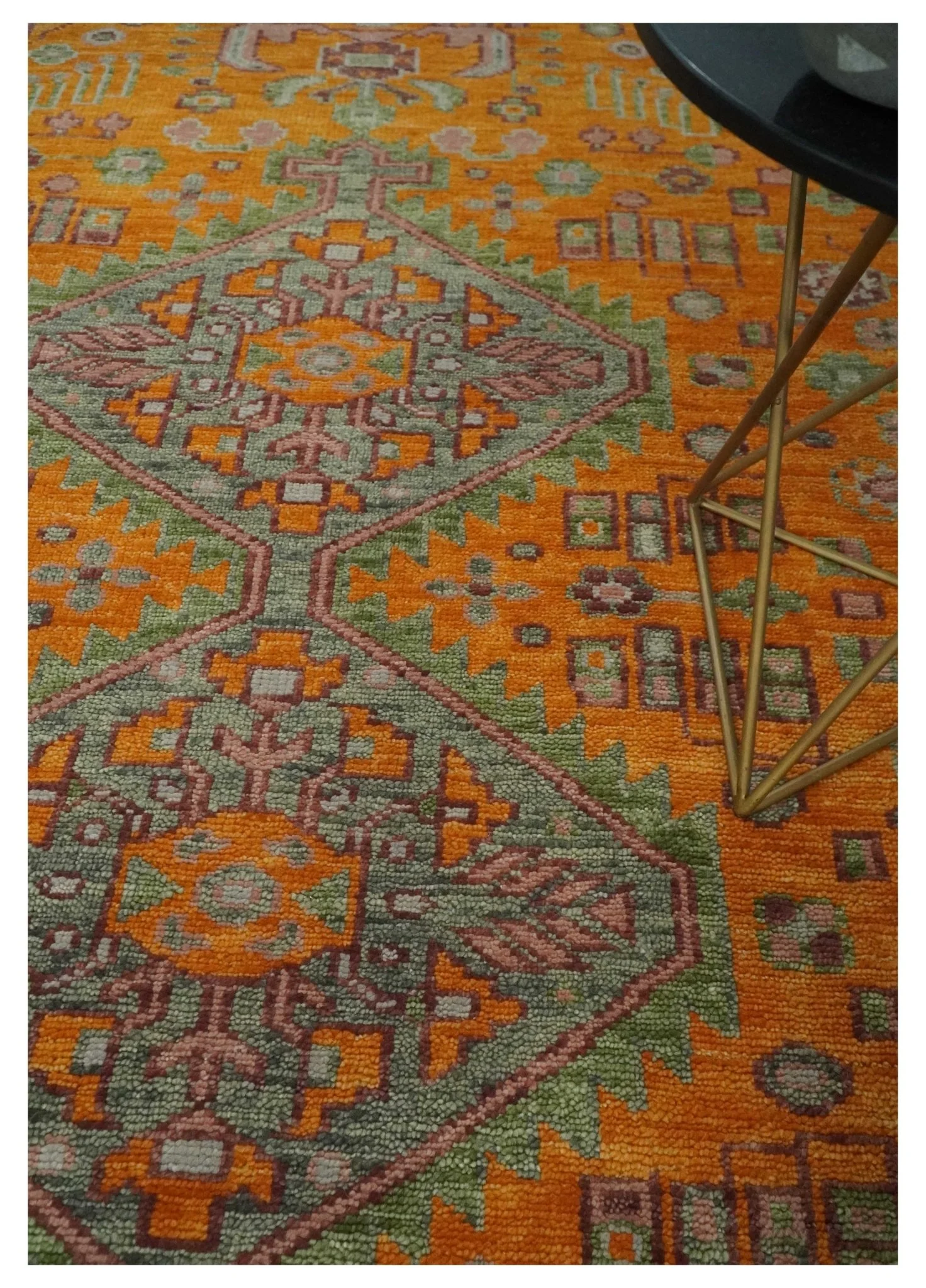Custom Made Hand Knotted Carrot Red and Silver Oriental Traditional Wool Area Rug - Image 2