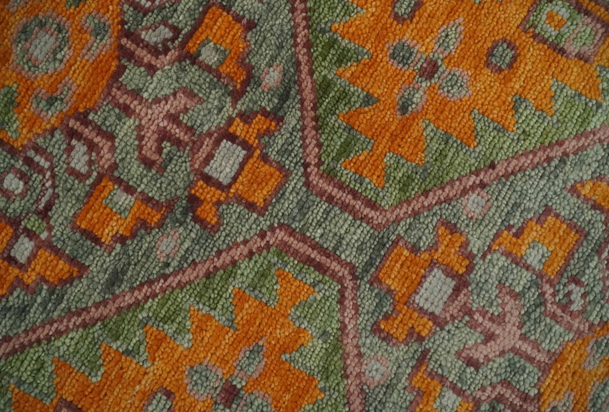 Custom Made Hand Knotted Carrot Red and Silver Oriental Traditional Wool Area Rug - Image 4